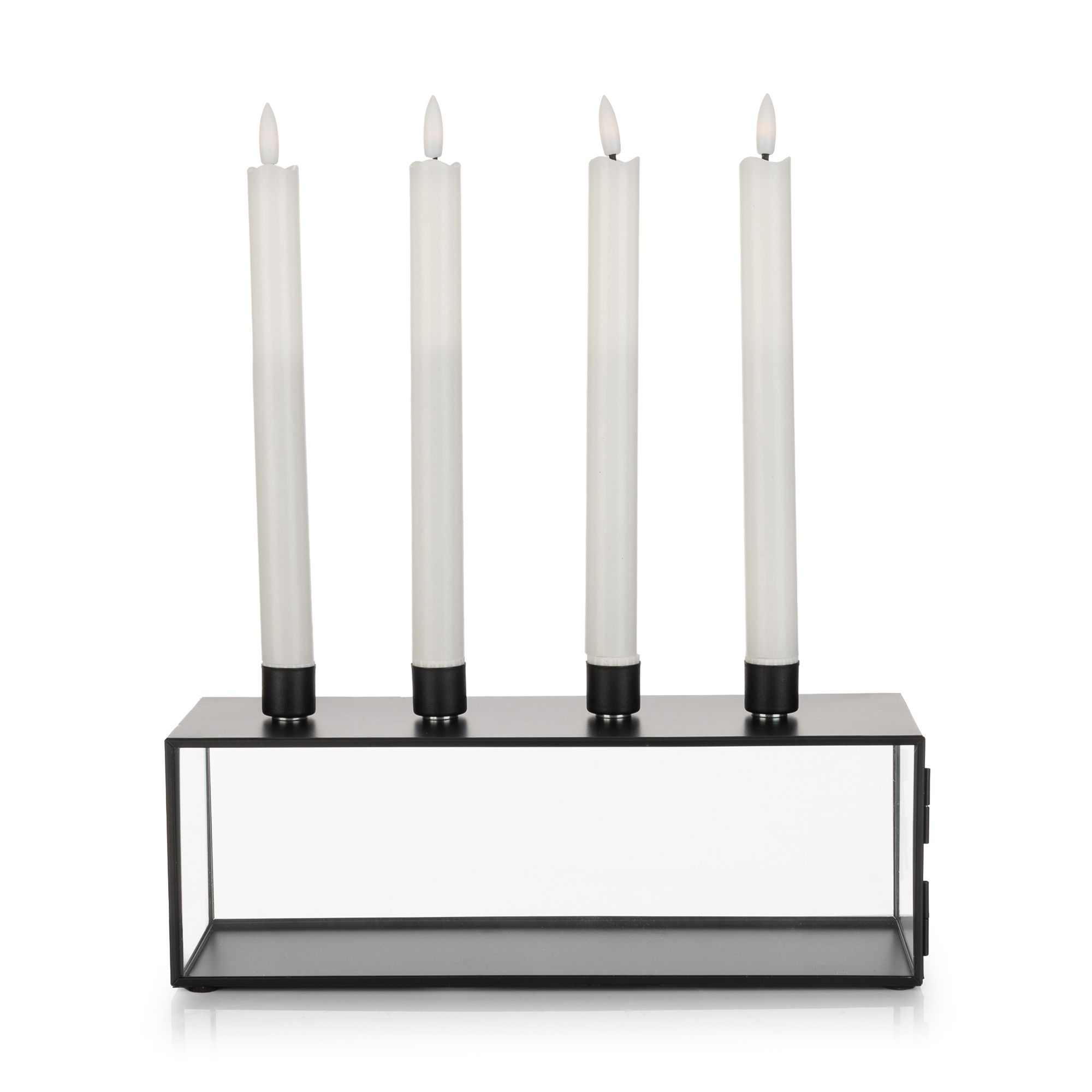 ELAMBIA 4 LED-Tafelkerzen inkl. Kerzenhalter Flamme Luma, Timer Höhe 24,5cm