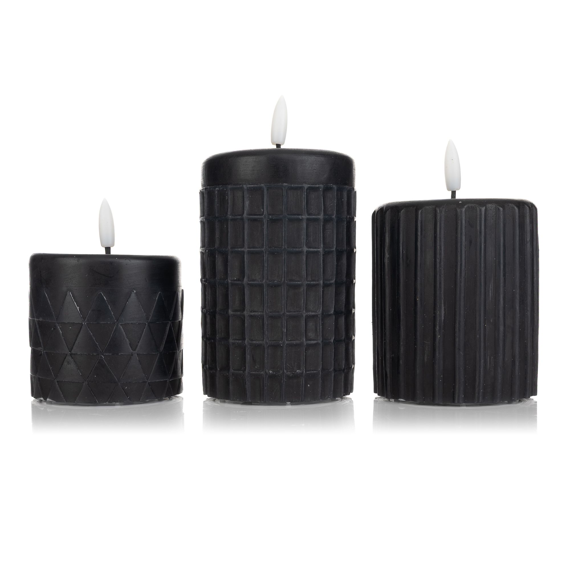ELAMBIA 3 LED-Kerzen Struktur-Mix Flamme Luma, Timer Höhe 10, 12,5 & 15cm