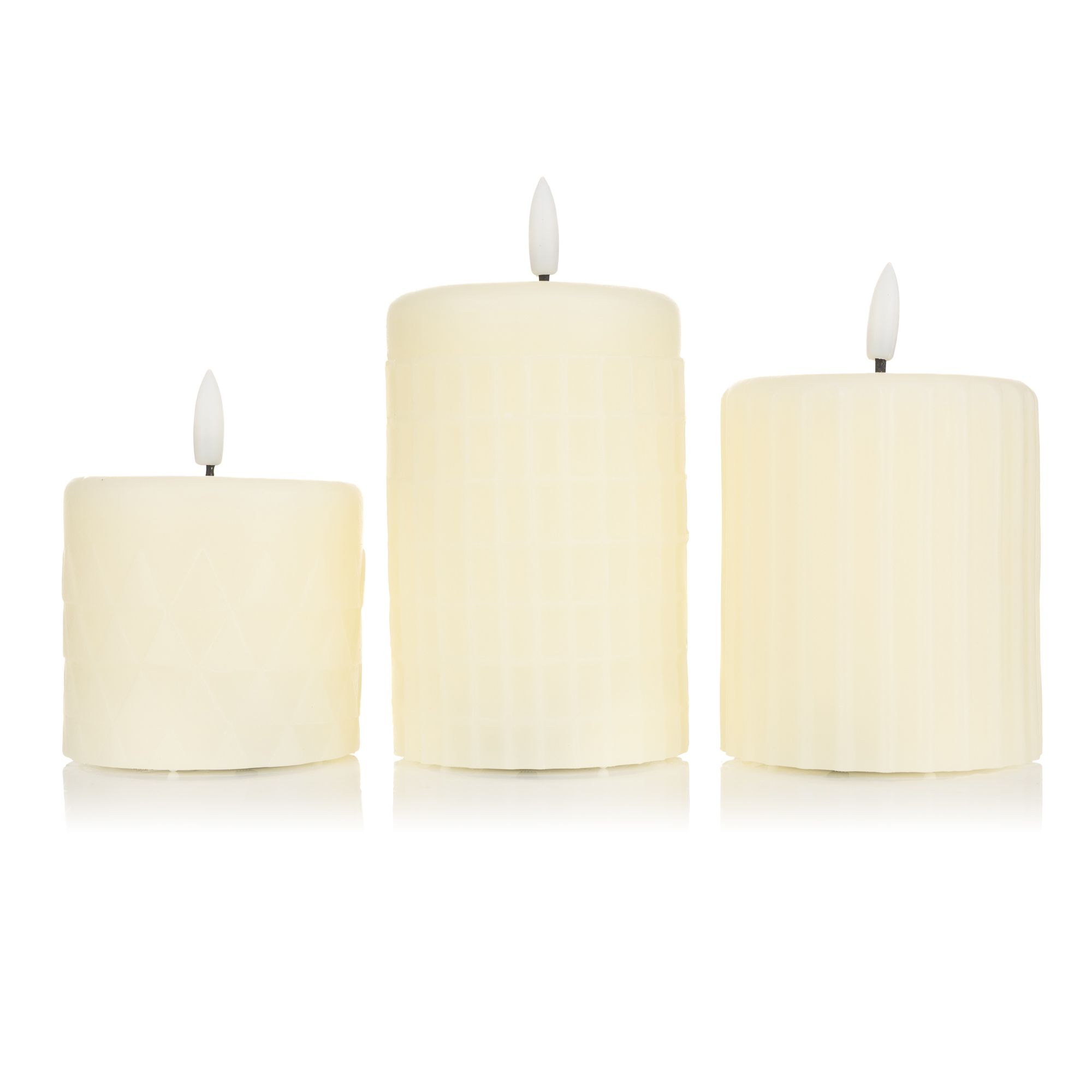 ELAMBIA 3 LED-Kerzen Struktur-Mix Flamme Luma, Timer Höhe 10, 12,5 & 15cm