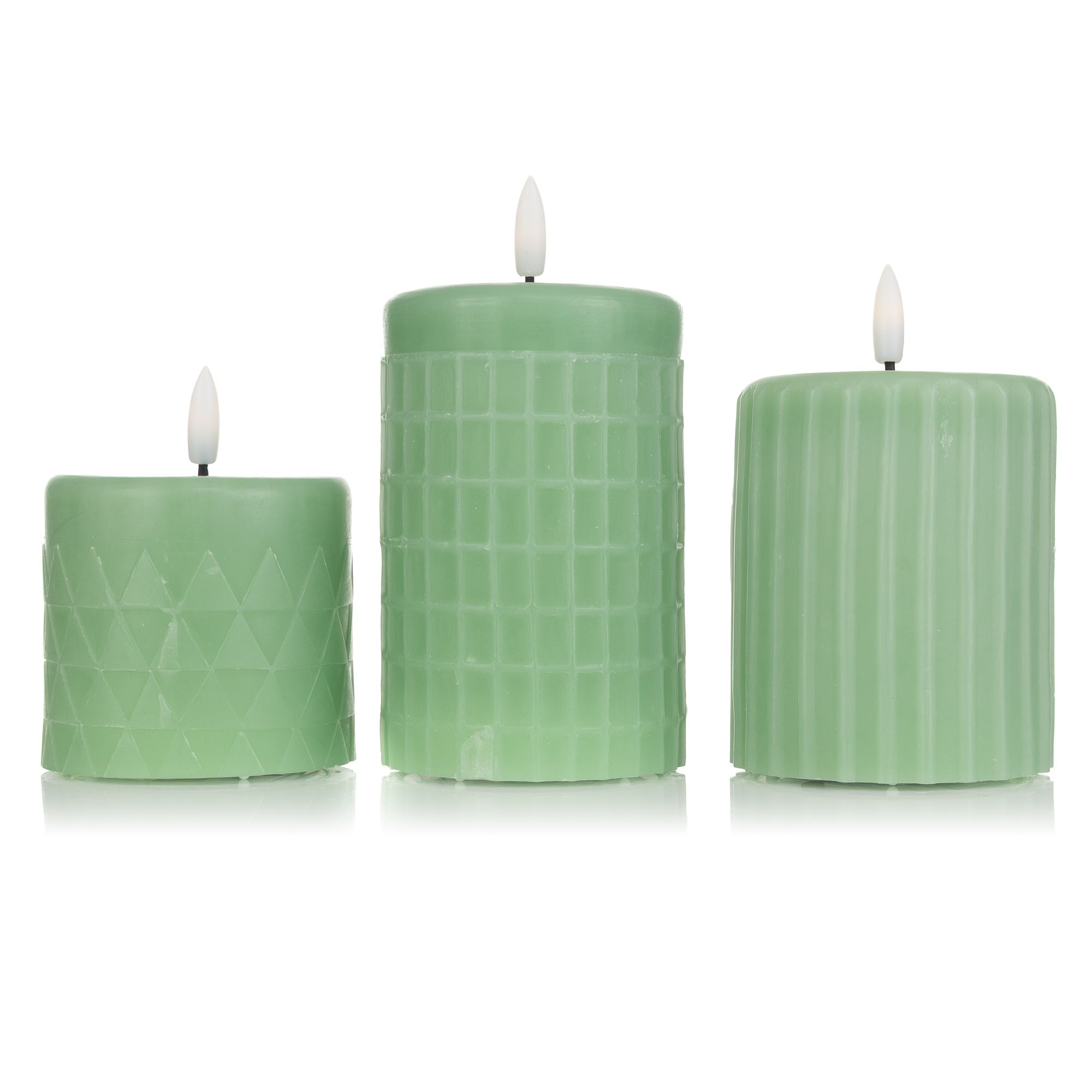 ELAMBIA 3 LED-Kerzen Struktur-Mix Flamme Luma, Timer Höhe 10, 12,5 & 15cm