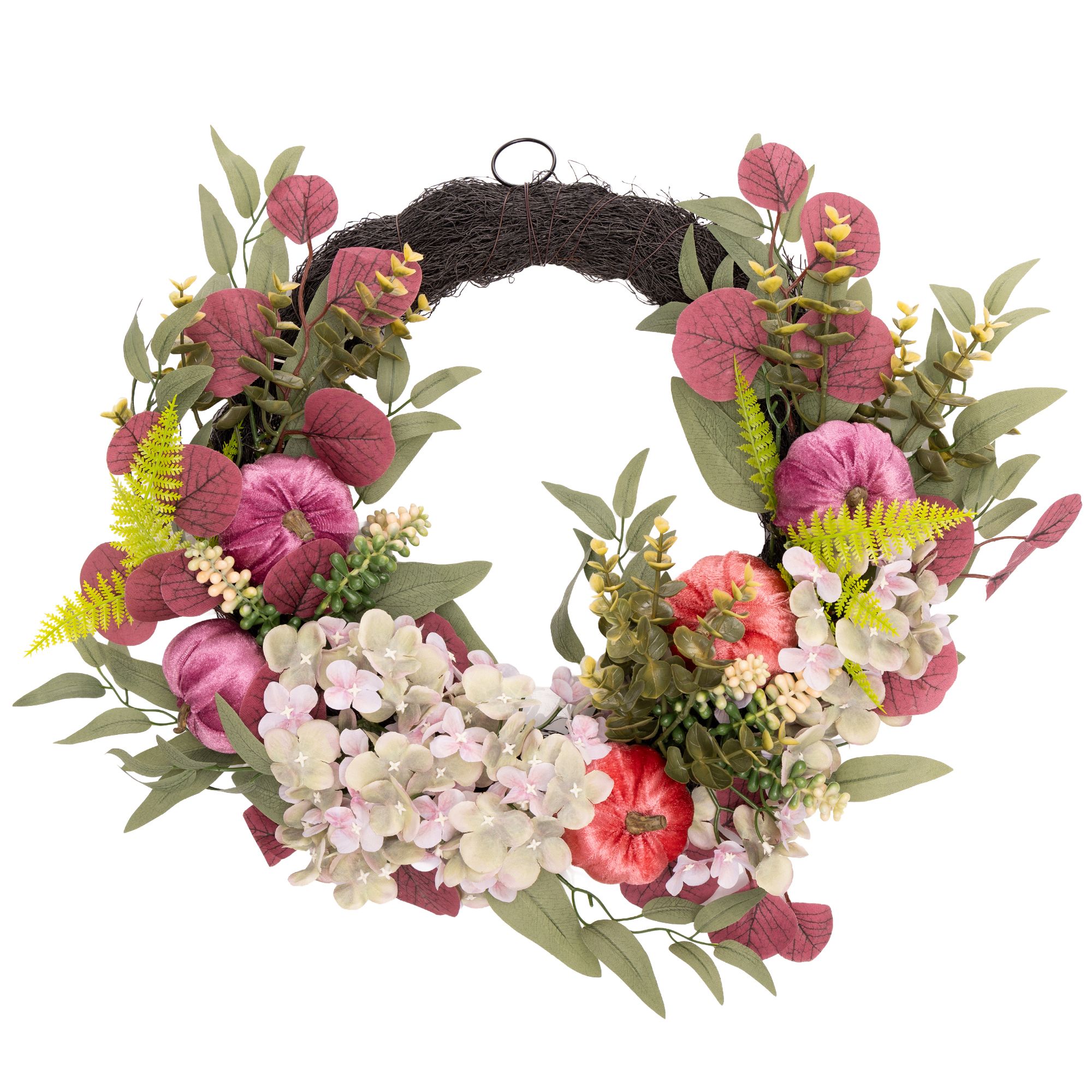 ABELLA Flora künstl. Dekokranz Weide mit Hortensie & Samt-Kürbissen Ø 45cm