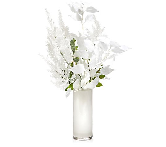 ABELLA Flora künstliches Gesteck weiße Astilben Zylinder-Glasvase Höhe 60cm