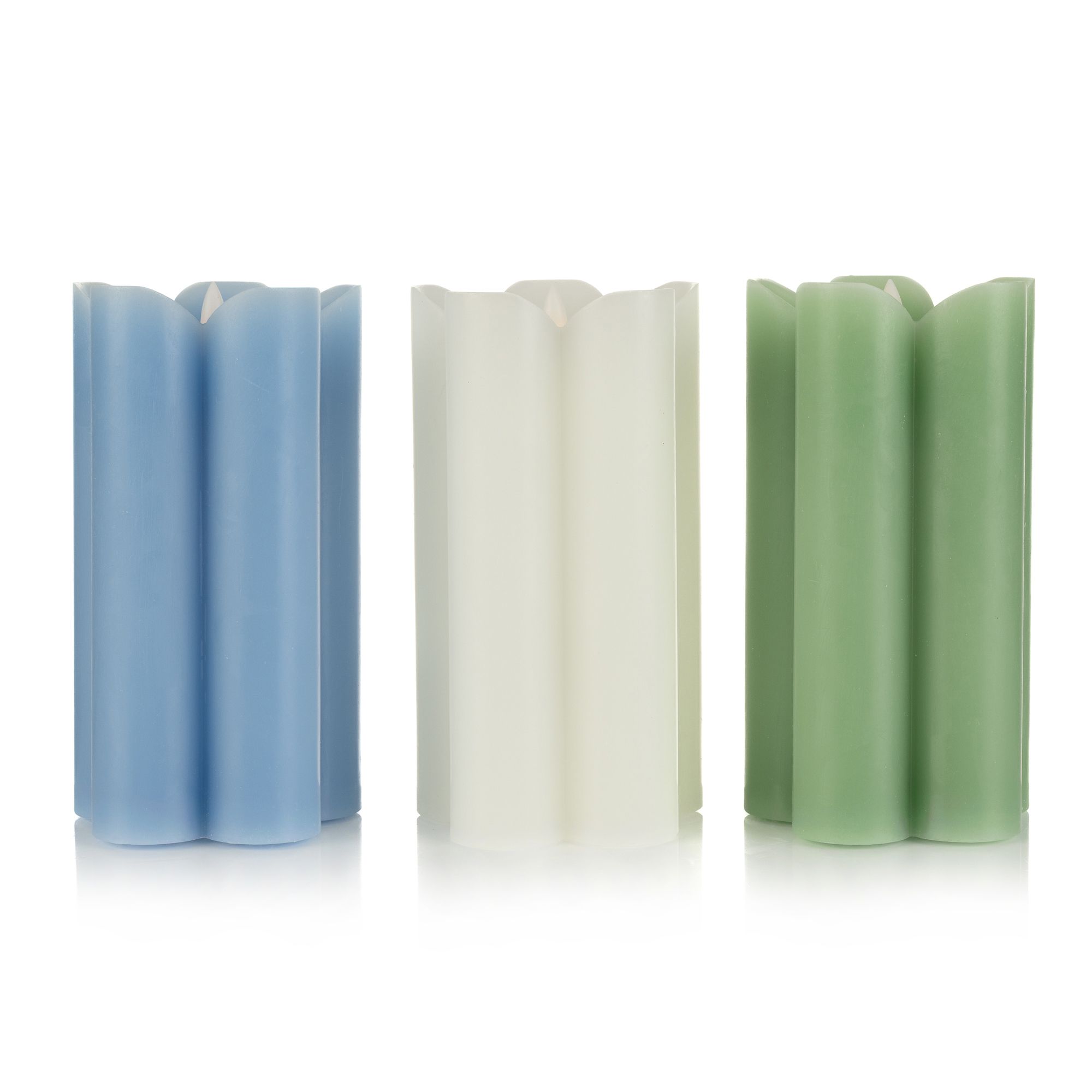 ELAMBIA 3 LED-Kerzen Blüten-Form, Farbmix Flamme Luma, Timer Höhe 16cm, Ø 7,5cm