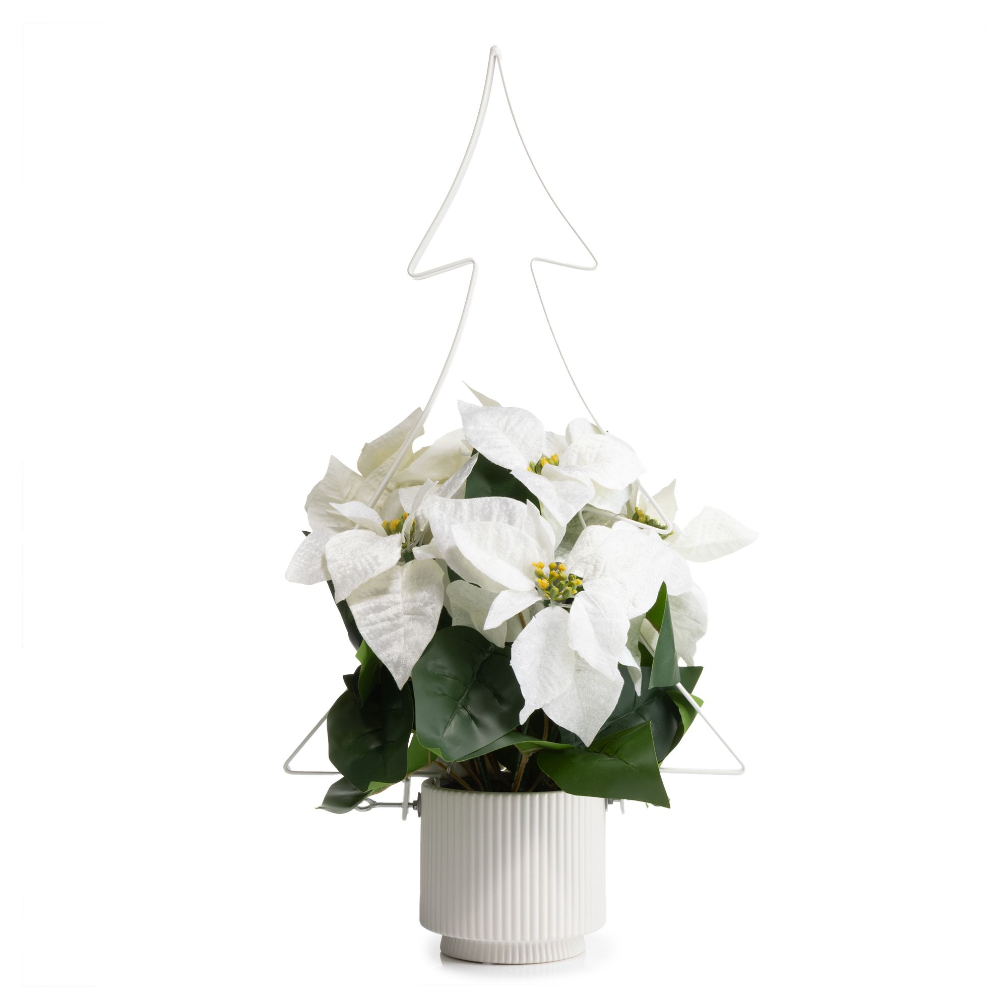 LUMIDA Flora künstl. Poinsettia Weihnachtsstern inkl. Metall-Deko 5h-Timerfunktion