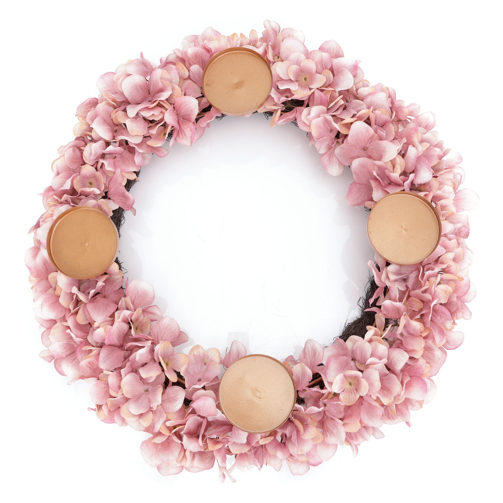 ABELLA Flora künstl. Adventskranz Hortensienblüten für Kerzen Ø 7,5cm Ø 45cm