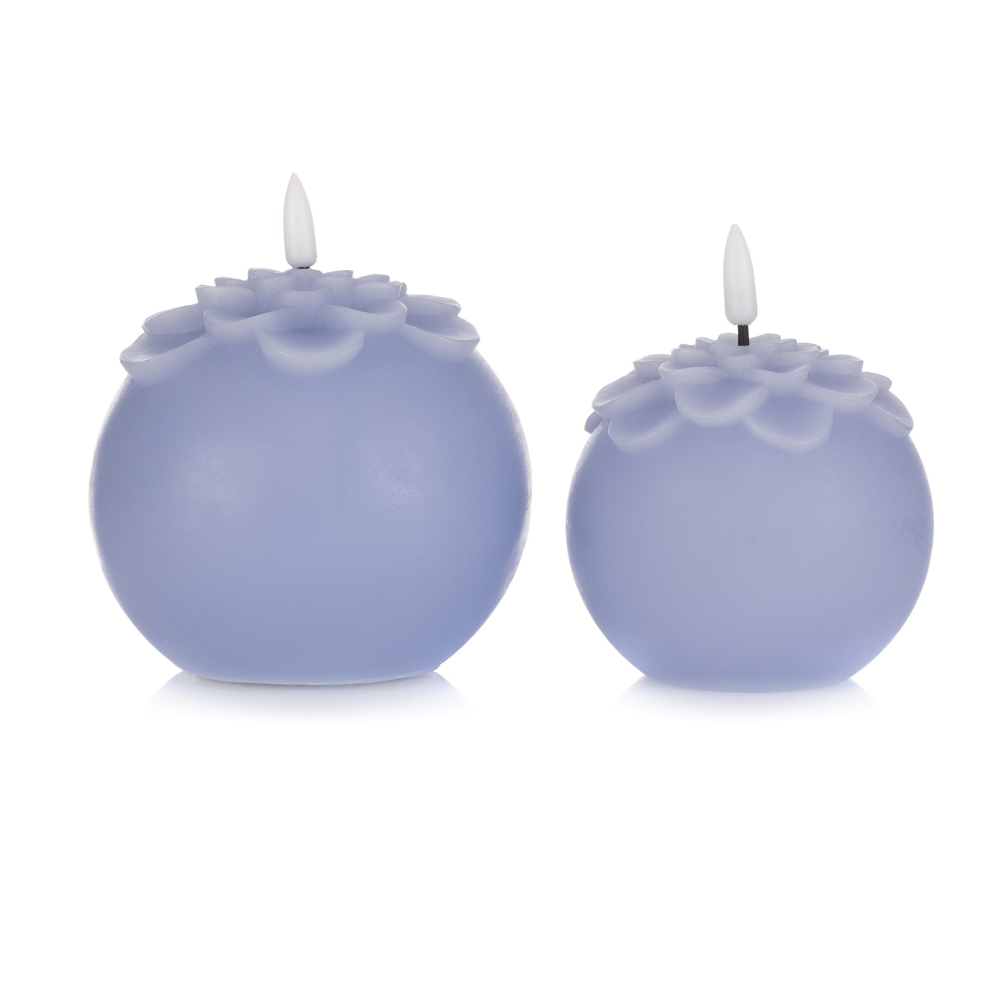 ELAMBIA 2 LED-Kugelkerzen Blüten-Ornament Flamme Luma, Timer Höhe 11cm & 13cm