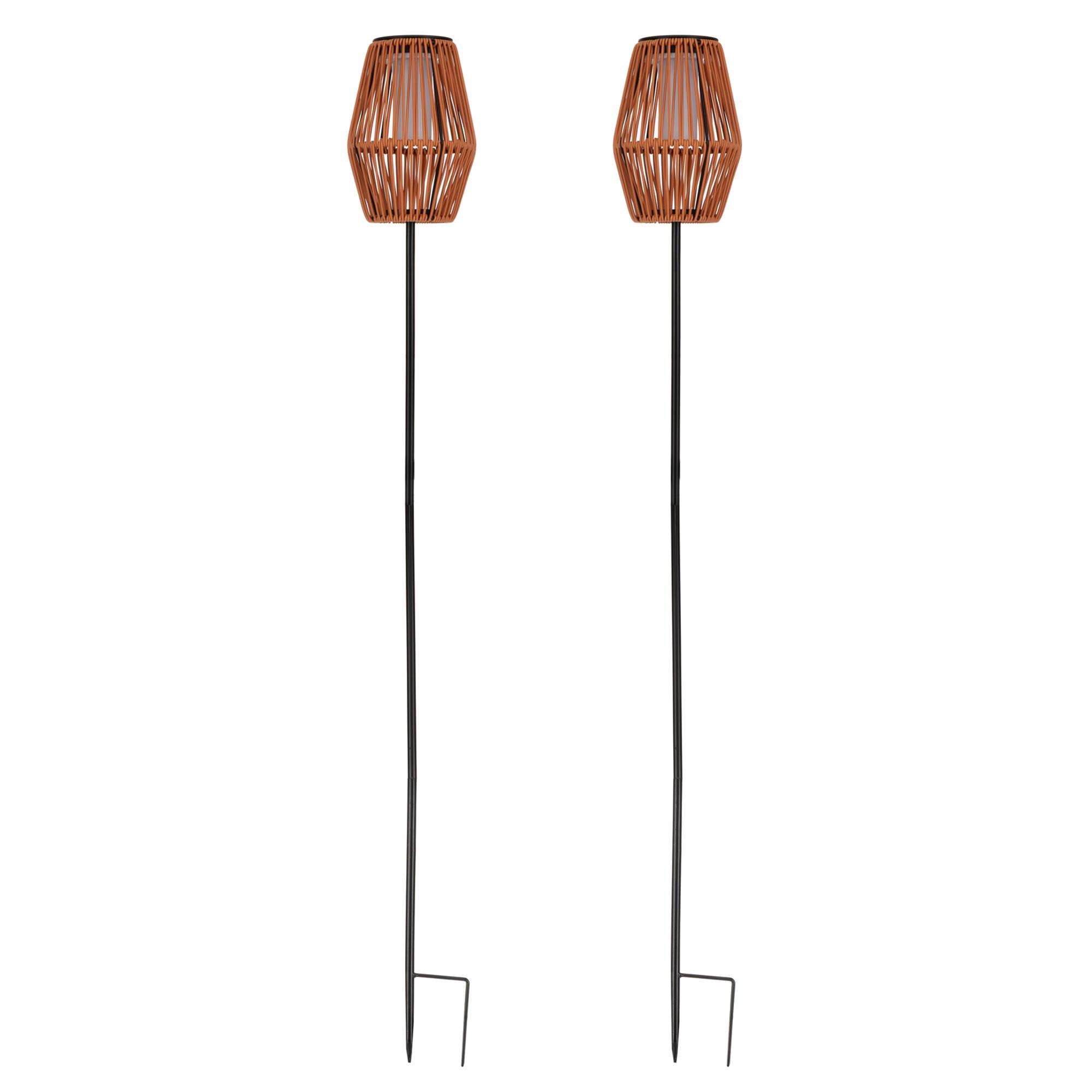 LUMIDA Garden 2 Solar-Gartenfackeln Flamm-Effekt Rattan-Optik Ø 12,5cm, Höhe 108cm