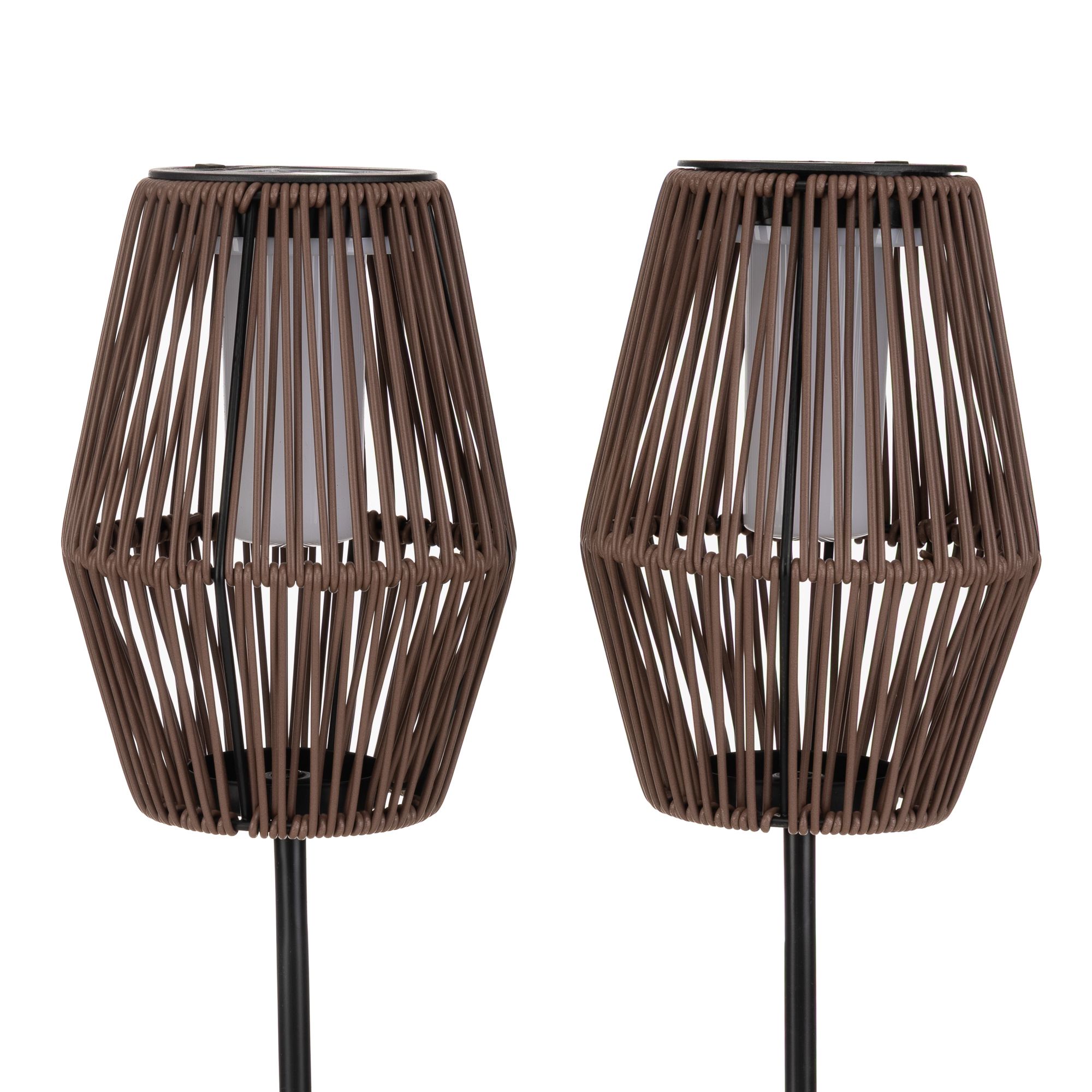 LUMIDA Garden 2 Solar-Gartenfackeln Flamm-Effekt Rattan-Optik Ø 12,5cm, Höhe 108cm
