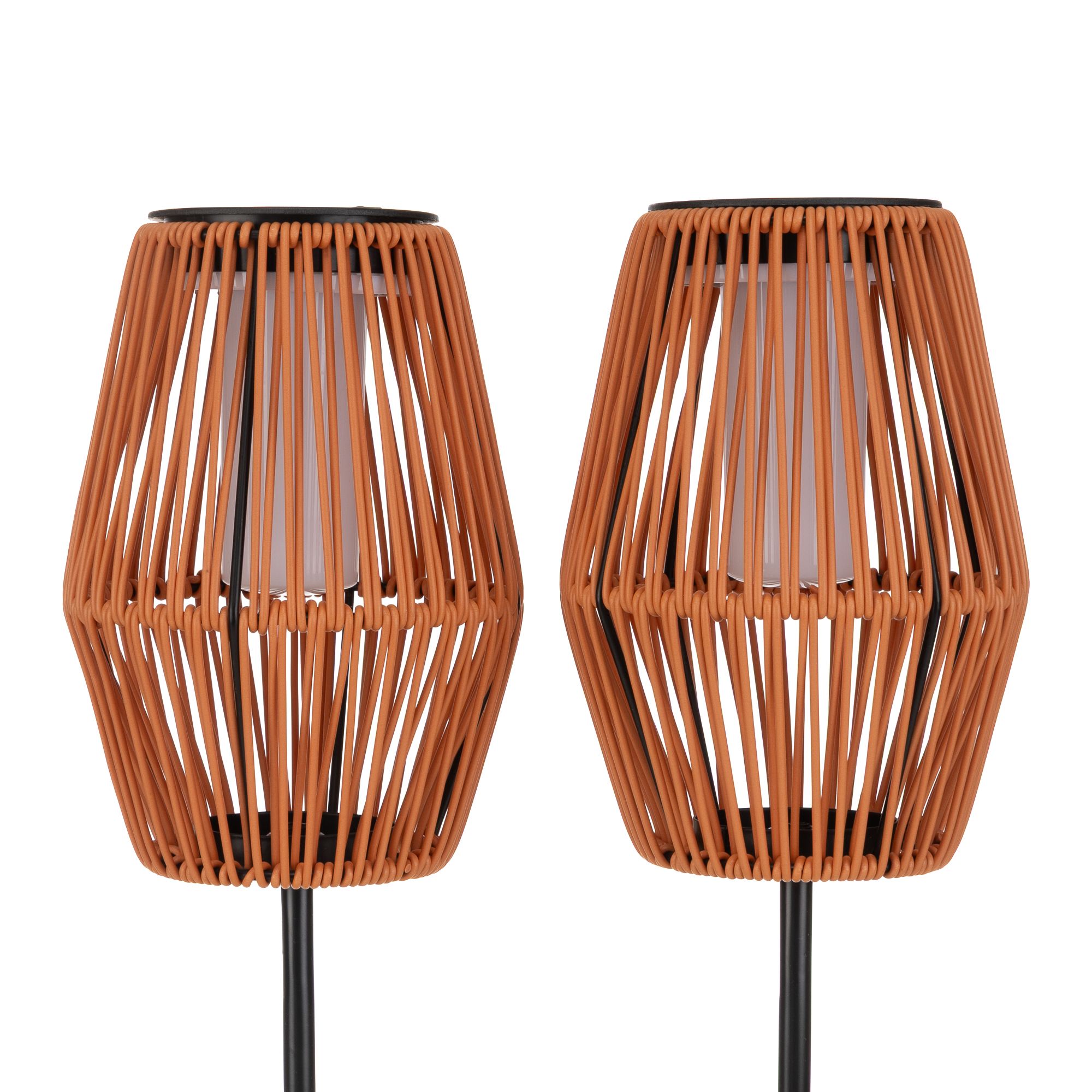 LUMIDA Garden 2 Solar-Gartenfackeln Flamm-Effekt Rattan-Optik Ø 12,5cm, Höhe 108cm
