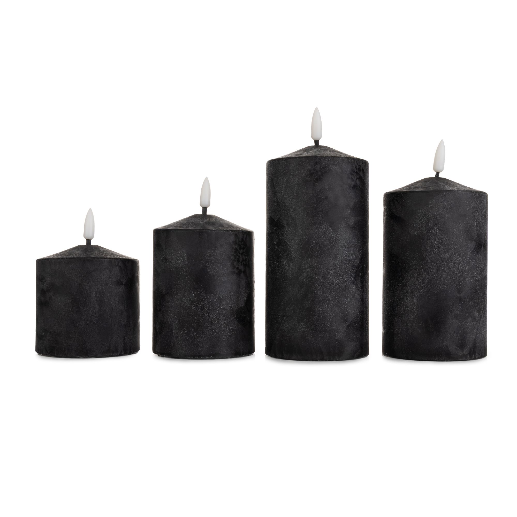 ELAMBIA 4 LED-Kerzen Eislack-Finish Dual-Timer H.10, 12,5, 15 & 17cm