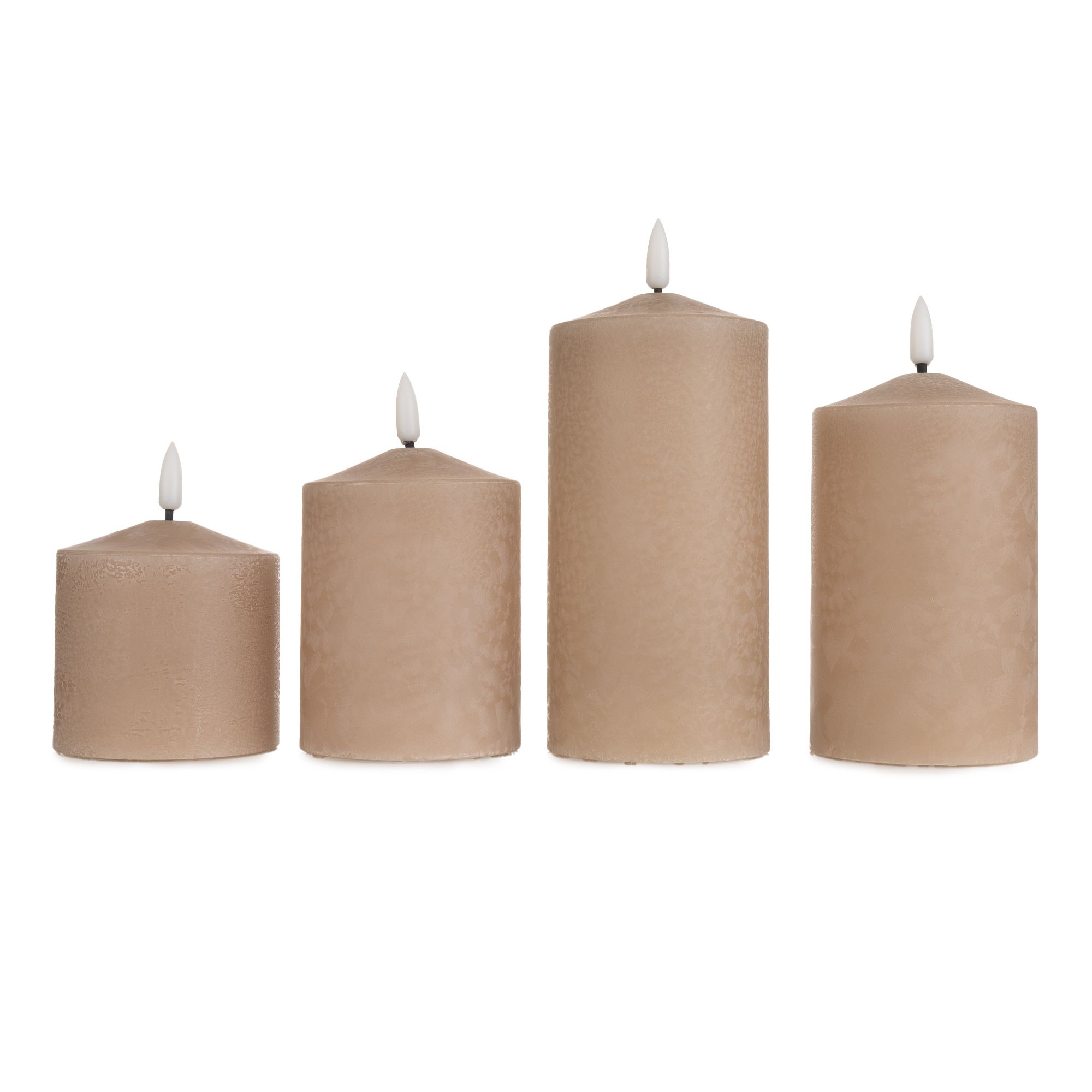 ELAMBIA 4 LED-Kerzen Eislack-Finish Dual-Timer H.10, 12,5, 15 & 17cm
