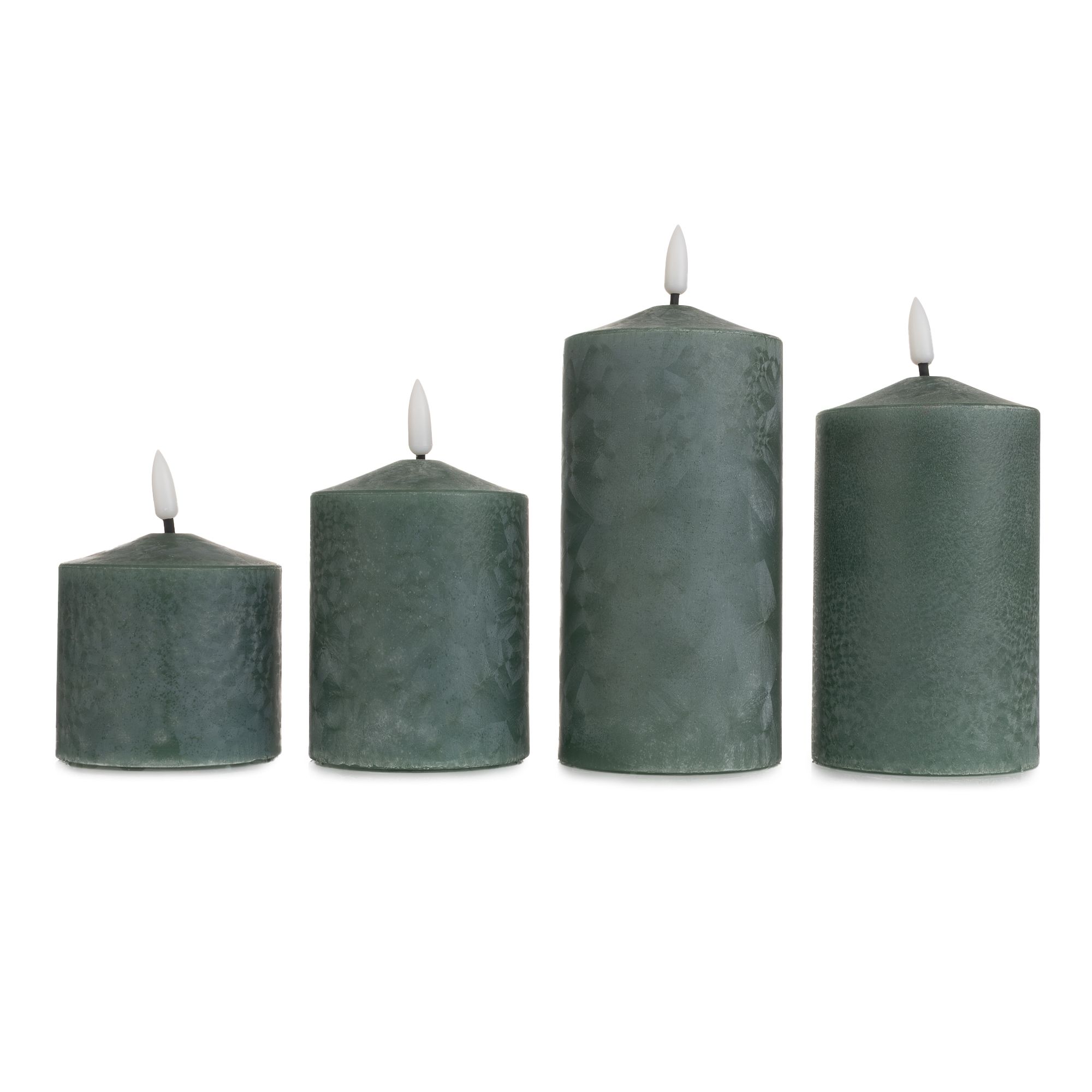 ELAMBIA 4 LED-Kerzen Eislack-Finish Dual-Timer H.10, 12,5, 15 & 17cm