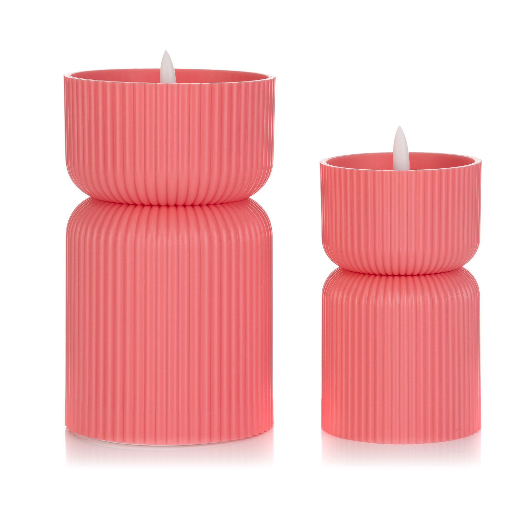 ELAMBIA outdoor 2 LED-Designkerzen Wachsspiegel-Optik Flamme Luma, Timer Höhe 15cm & 19cm