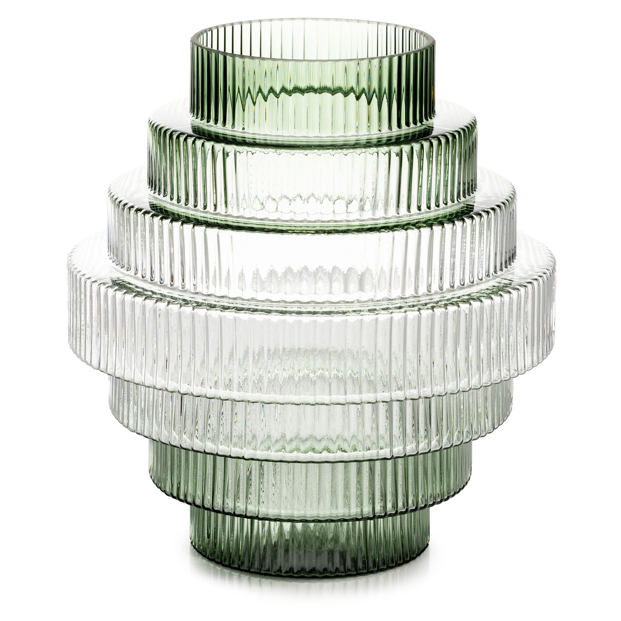 ABELLA Flora Glasvase mit Stufen & Rillen-Optik Höhe 25cm, Ø 23cm