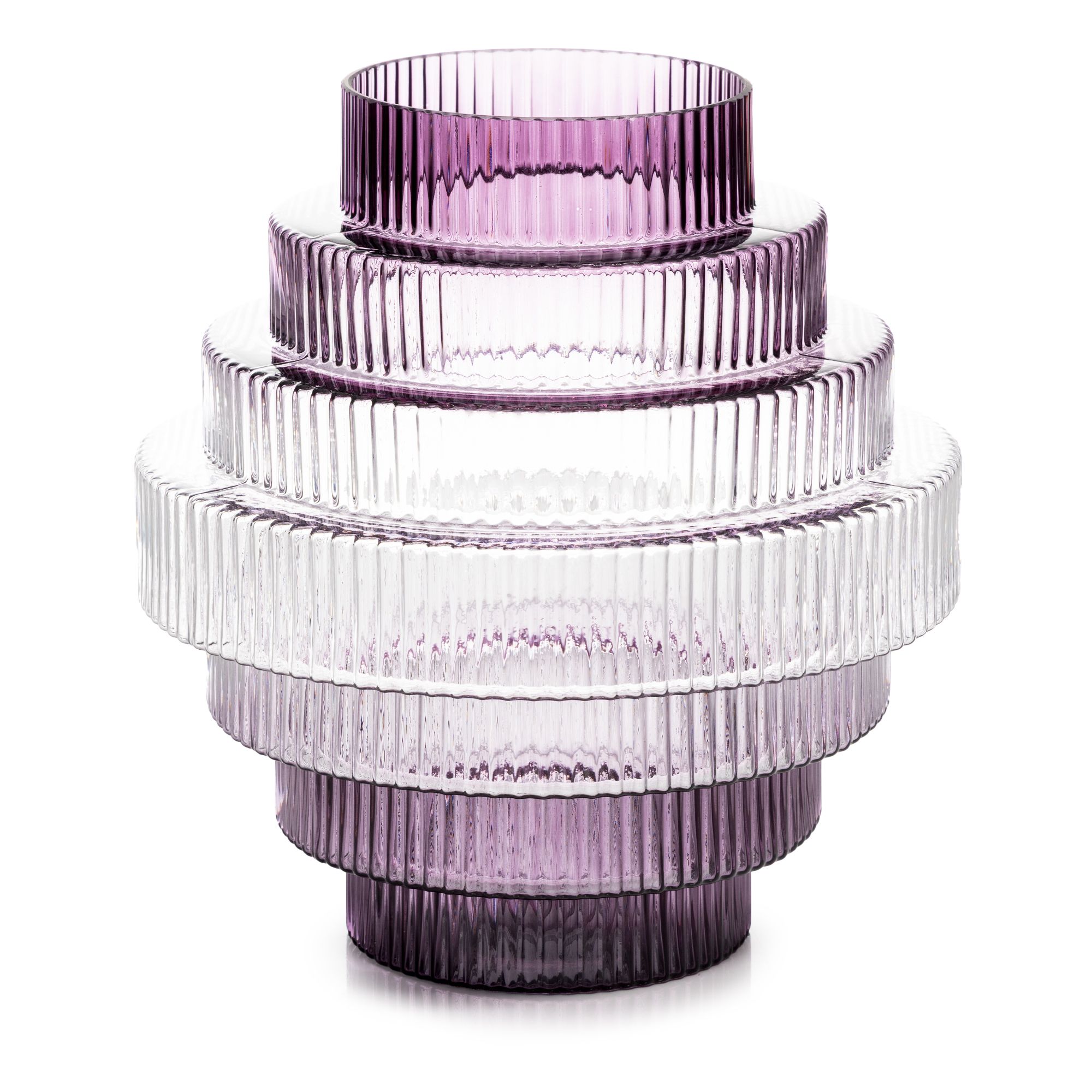 ABELLA Flora Glasvase mit Stufen & Rillen-Optik Höhe 25cm, Ø 23cm