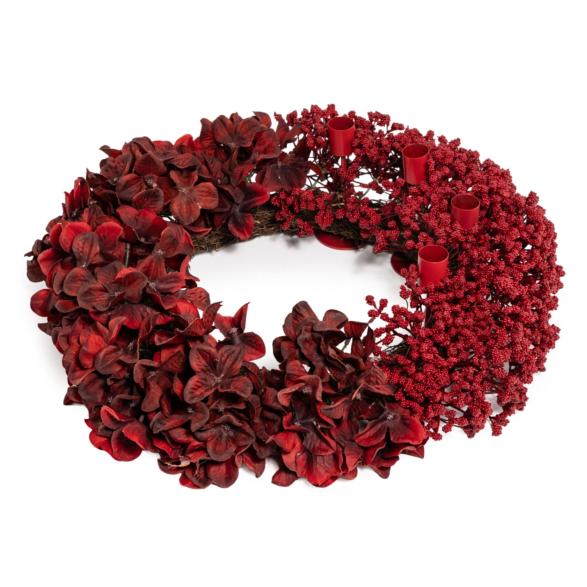 ABELLA Flora künstl. Dekokranz Hortensien & Beeren 4 Stabkerzenhalter Ø 50cm