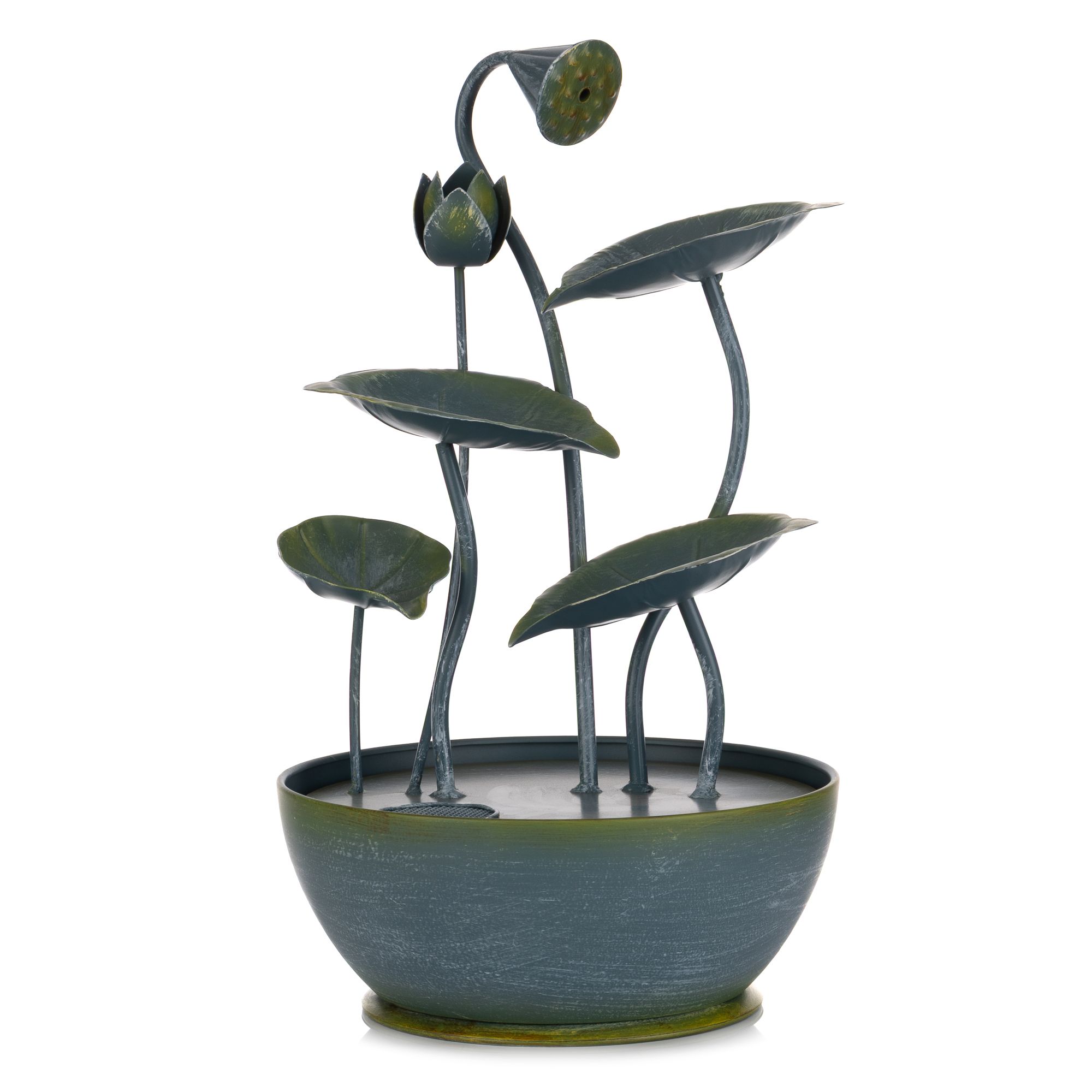ABELLA Garden Garten-Brunnen Lotus-Blätter Metall, Antikoptik Höhe 44cm, Ø 24cm