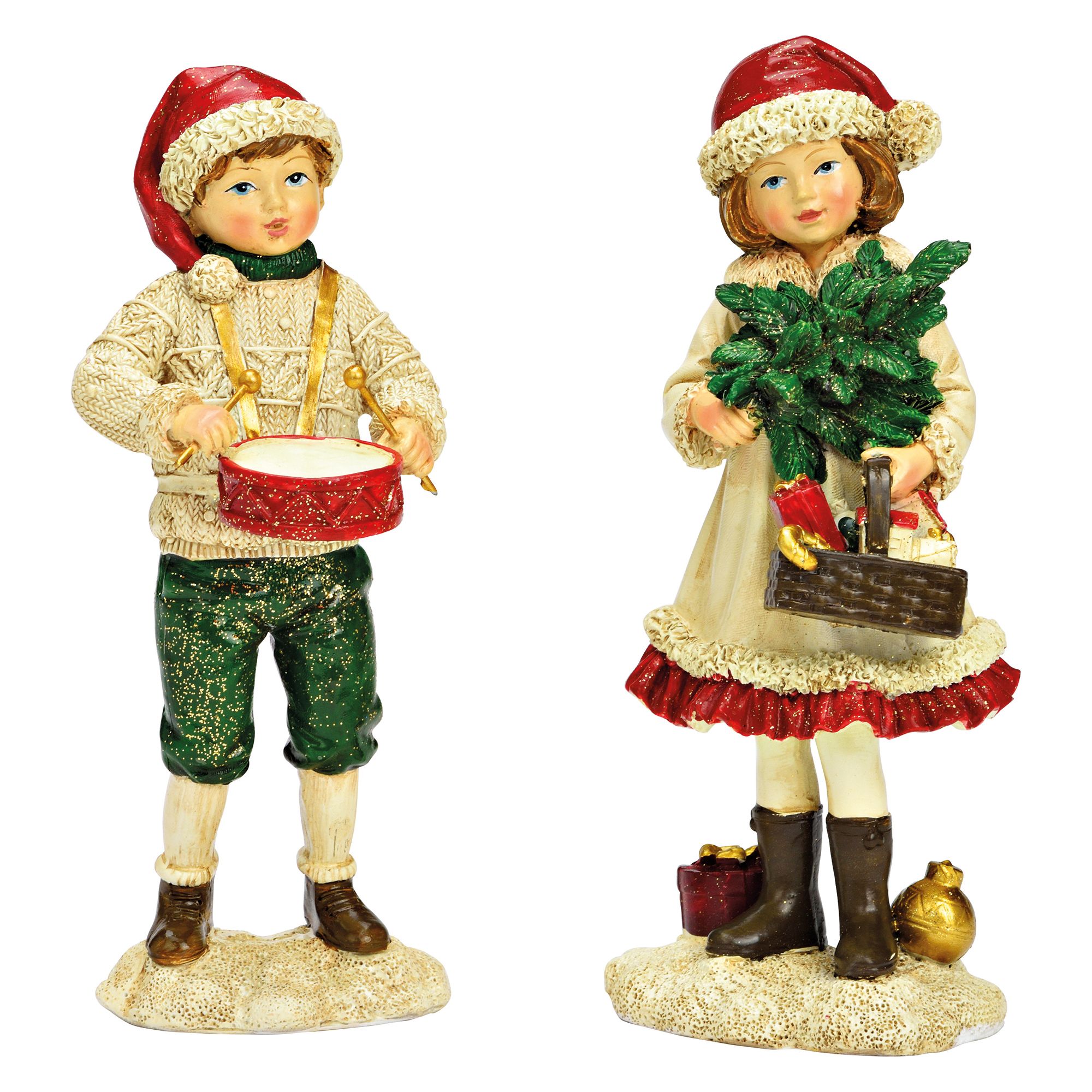 WURM 2 Dekofiguren Winterkinder nostalgisch gestaltet Höhe je ca. 17cm