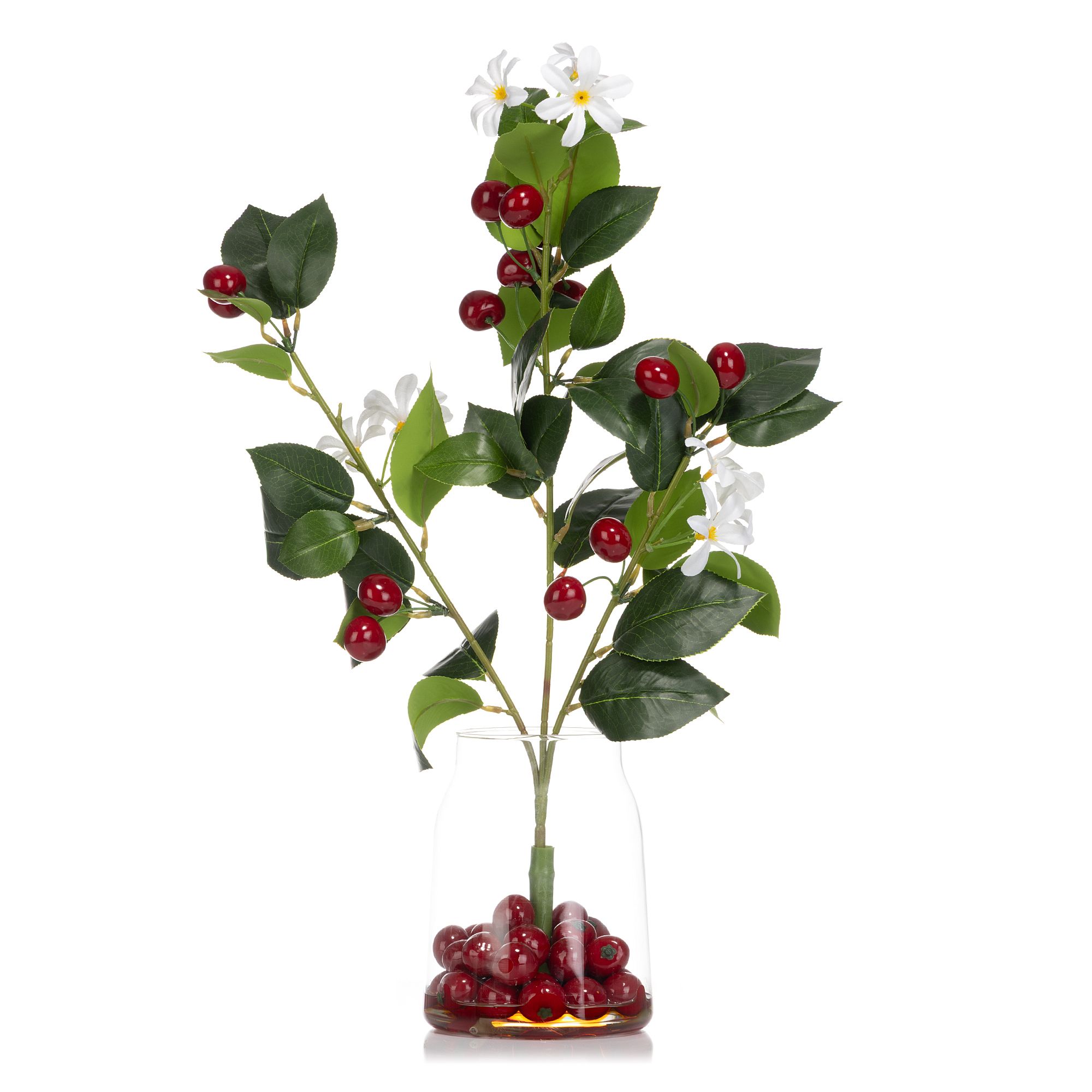 LUMIDA Flora künstl. Arrangement Frucht-Stiele in Glasvase Höhe ca. 55cm