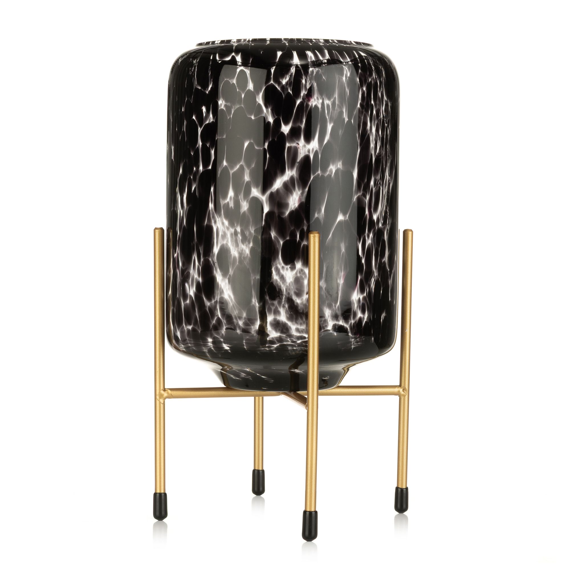 LUMIDA Casa LED-Glasvase Metall-Ständer Leo-Design, Timer Höhe 24,5cm, Ø 13cm