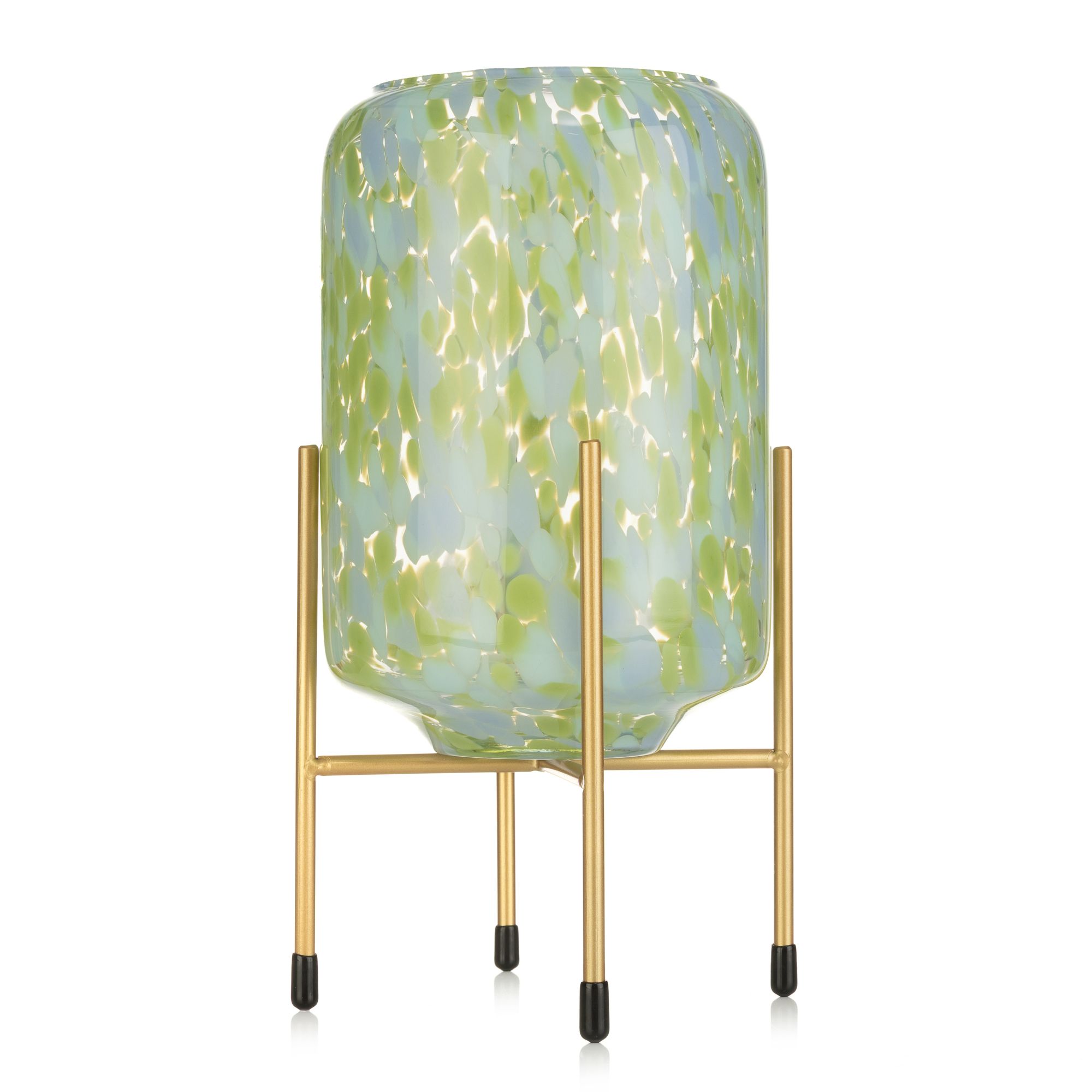 LUMIDA Casa LED-Glasvase Metall-Ständer Leo-Design, Timer Höhe 24,5cm, Ø 13cm