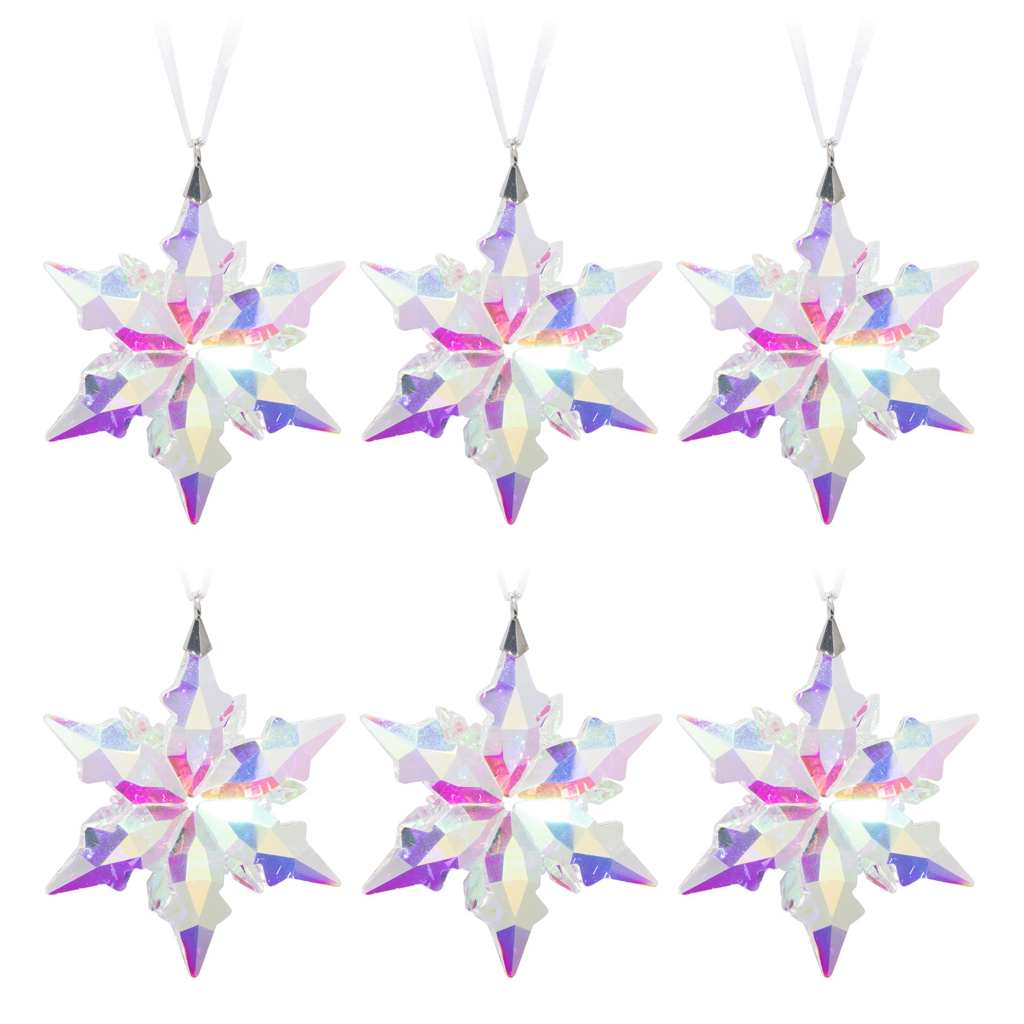 ABELLA Xmas 6 Deko-Schneeflocken zum Hängen Kristallglas-Optik Ø 7,5cm