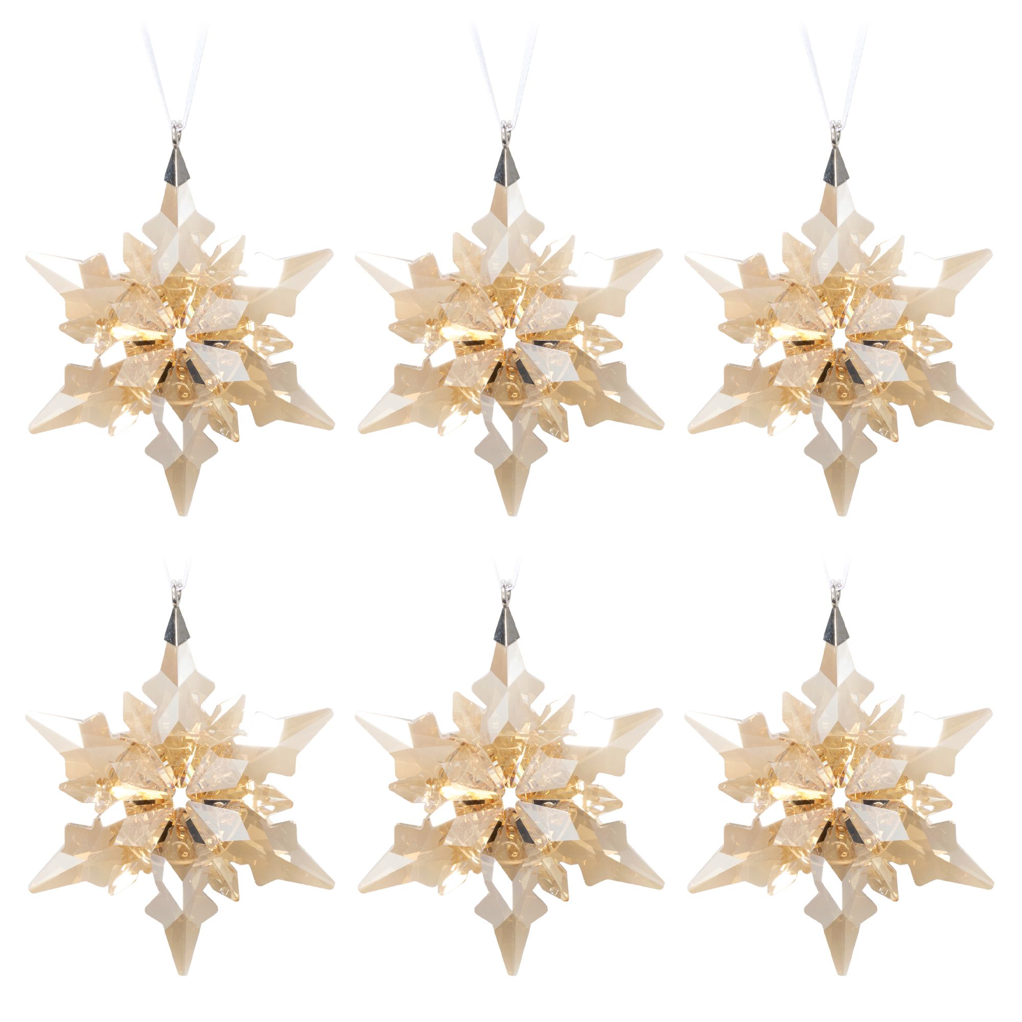 ABELLA Xmas 6 Deko-Schneeflocken zum Hängen Kristallglas-Optik Ø 7,5cm