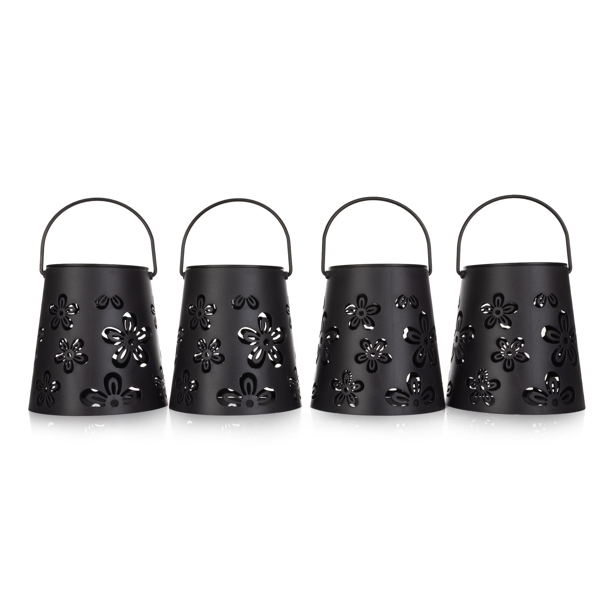 LUMIDA Garden 4 Solar-Laternen Cut-Out-Design mit Henkel Ø 11cm, Höhe 11,5cm