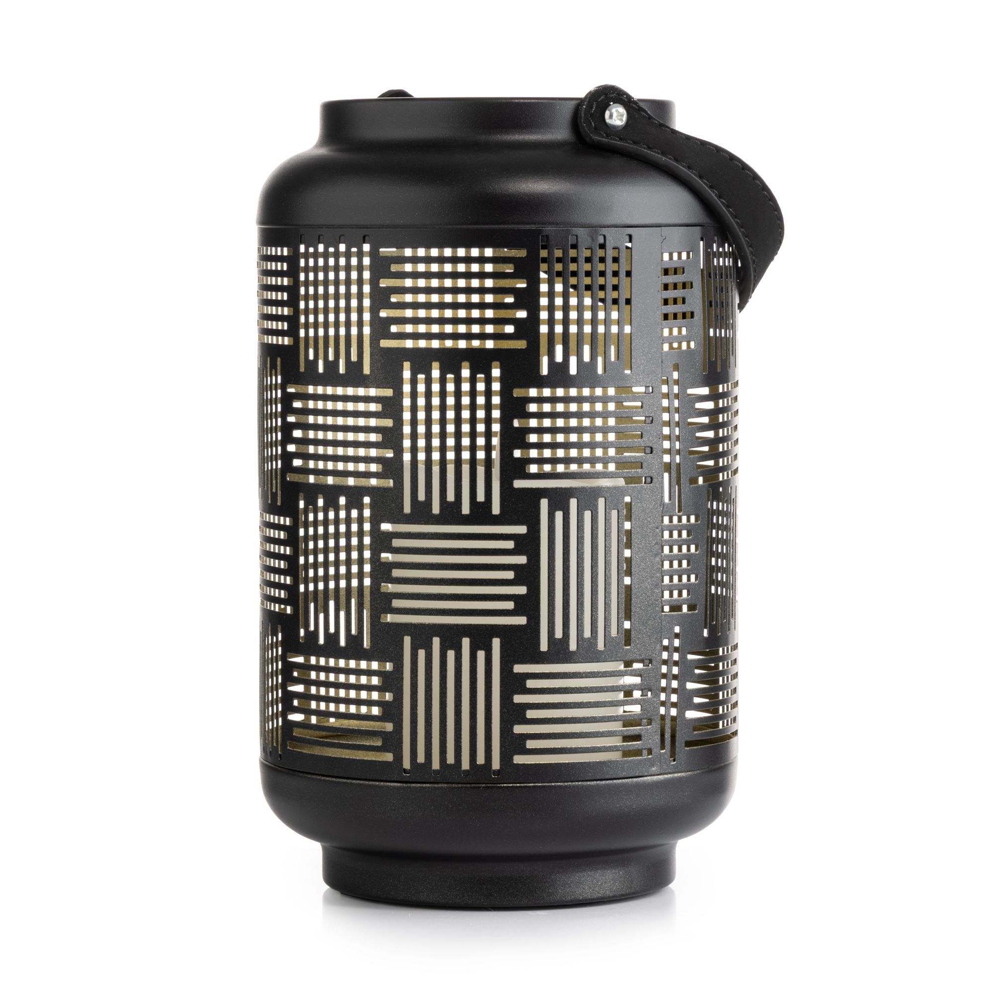 ELAMBIA LED-Kerze in Metall-Laterne Leder-Henkel Höhe 24,5cm, Ø 15cm