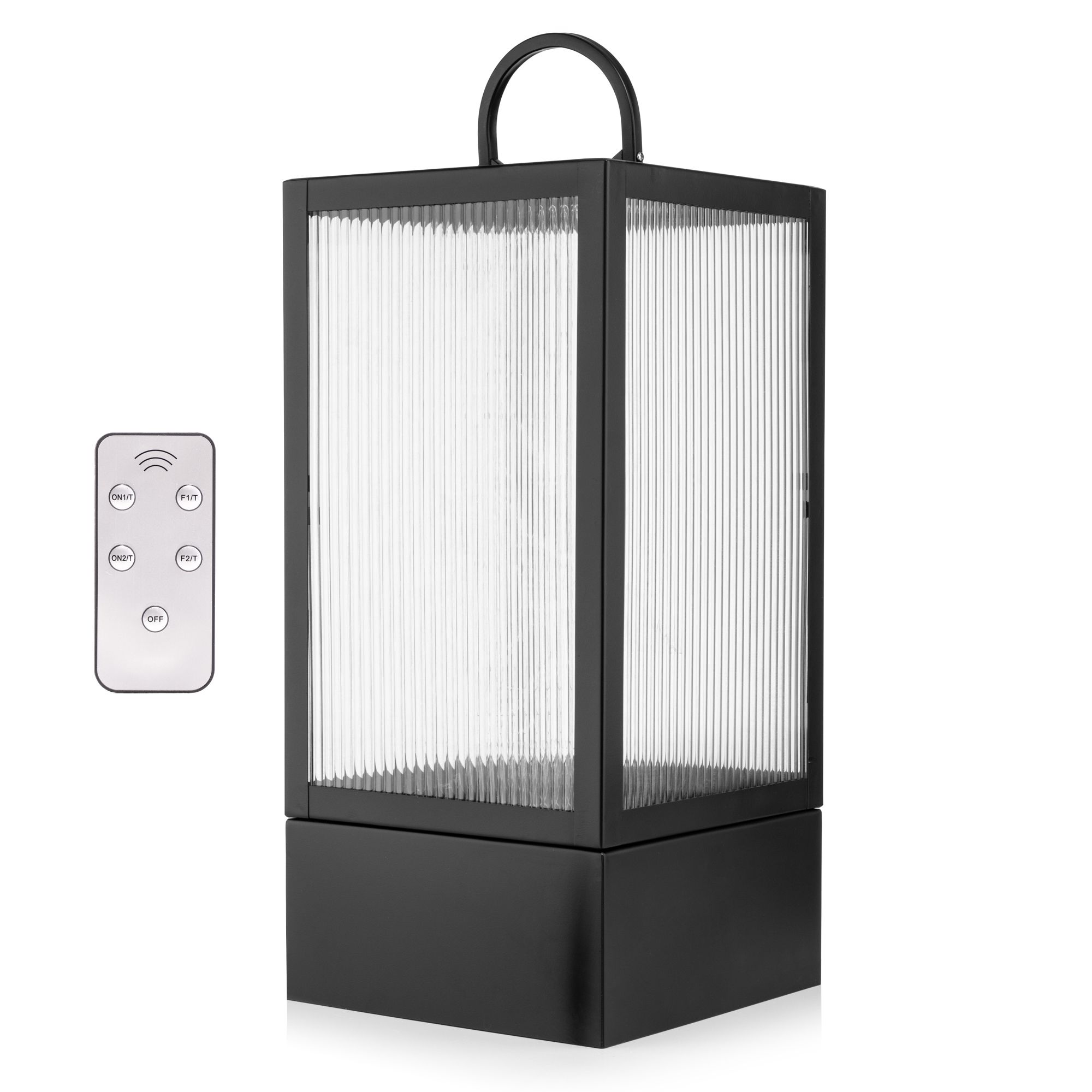 LUMIDA Casa Design-Laterne Riffelglas-Optik inkl. Fernbedienung 25x25x52cm