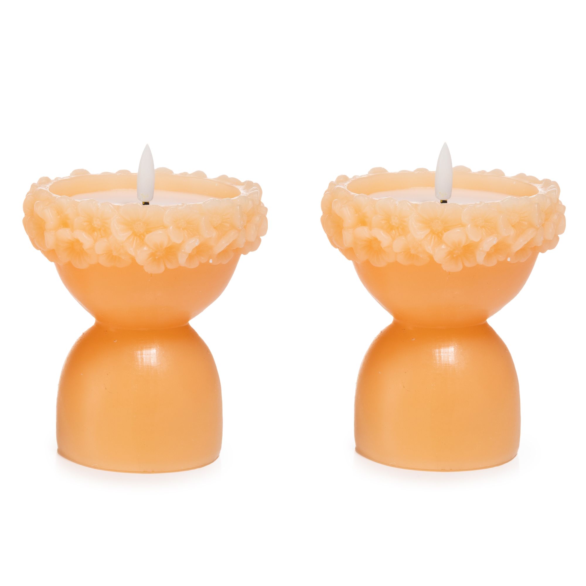 ELAMBIA 2 LED-Kerzen Blumenschale Flamme Luma, Timer Höhe 14cm, Ø 11cm