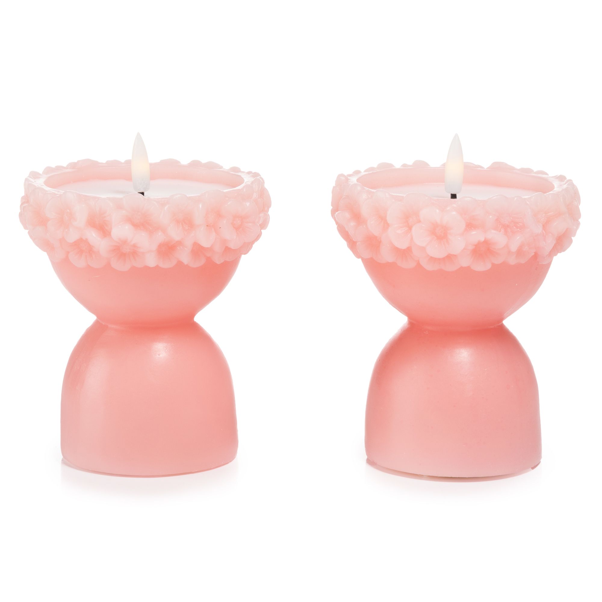 ELAMBIA 2 LED-Kerzen Blumenschale Flamme Luma, Timer Höhe 14cm, Ø 11cm