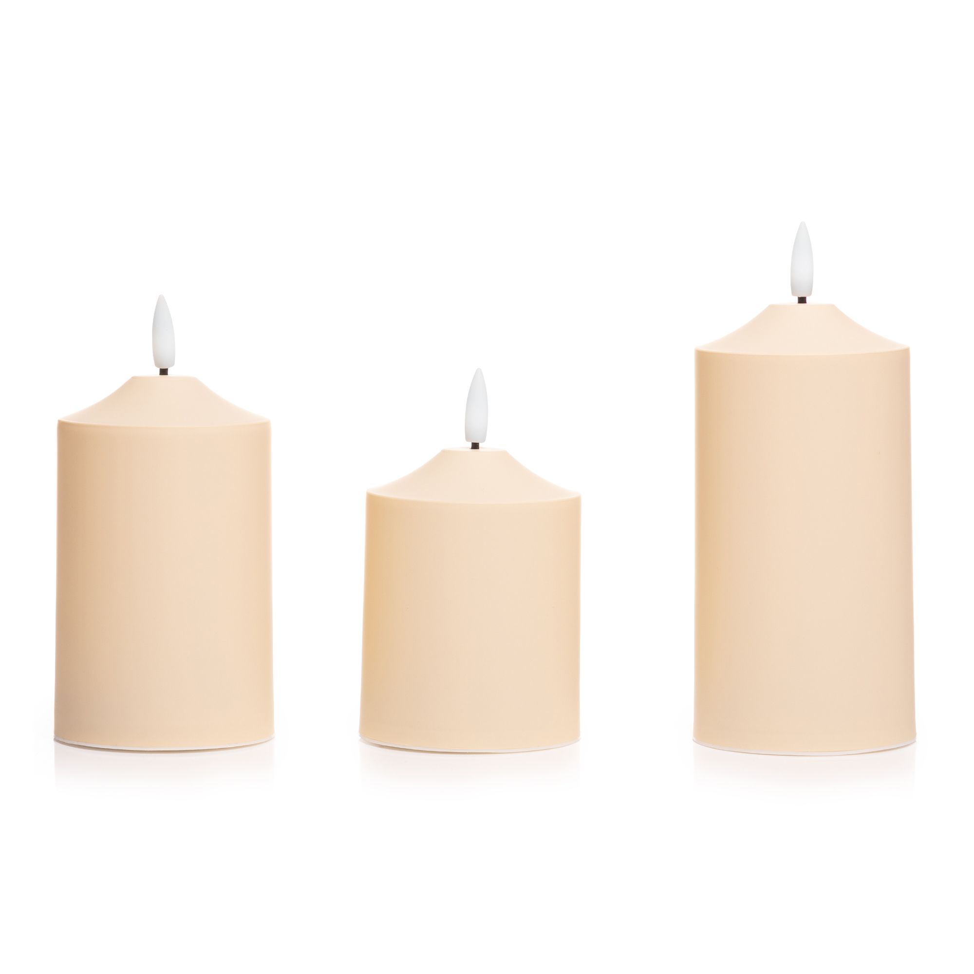 ELAMBIA outdoor 3 LED-Kerzen Wachs-Realtouch Flamme Luma, Timer Höhe 10, 12,5 & 15cm