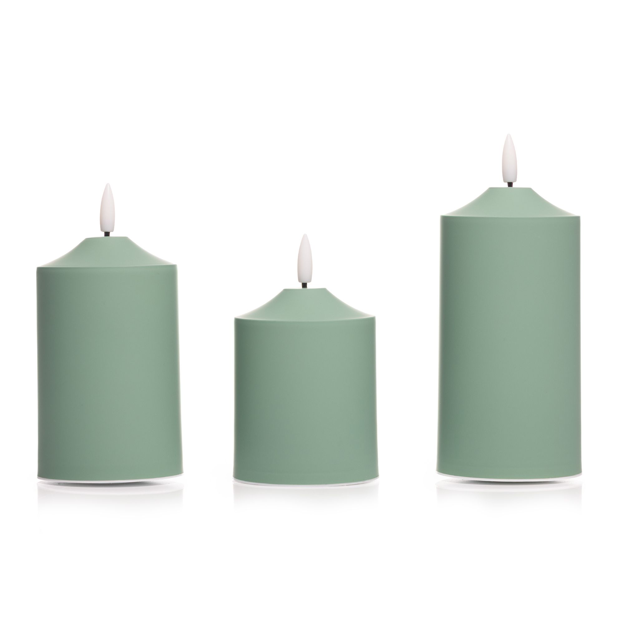 ELAMBIA outdoor 3 LED-Kerzen Wachs-Realtouch Flamme Luma, Timer Höhe 10, 12,5 & 15cm