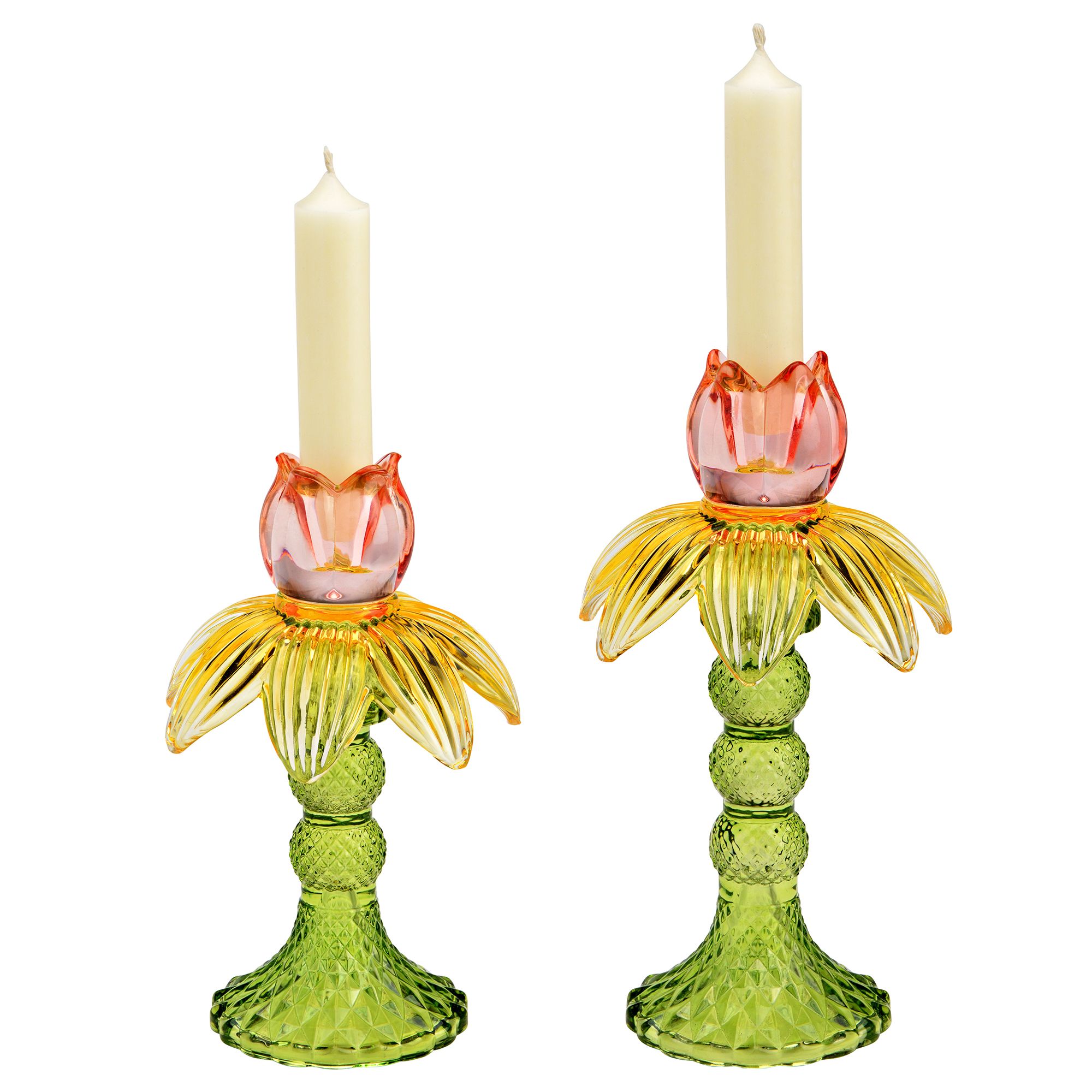 WURM 2 Kerzenhalter Tulpenoptik aus Glas Höhe 17cm & 20cm