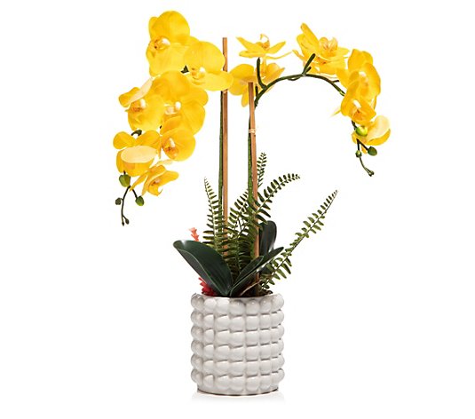 ABELLA Flora künstliche Orchidee 2 Triebe, 14 Blüten Design-Topf Höhe 60cm