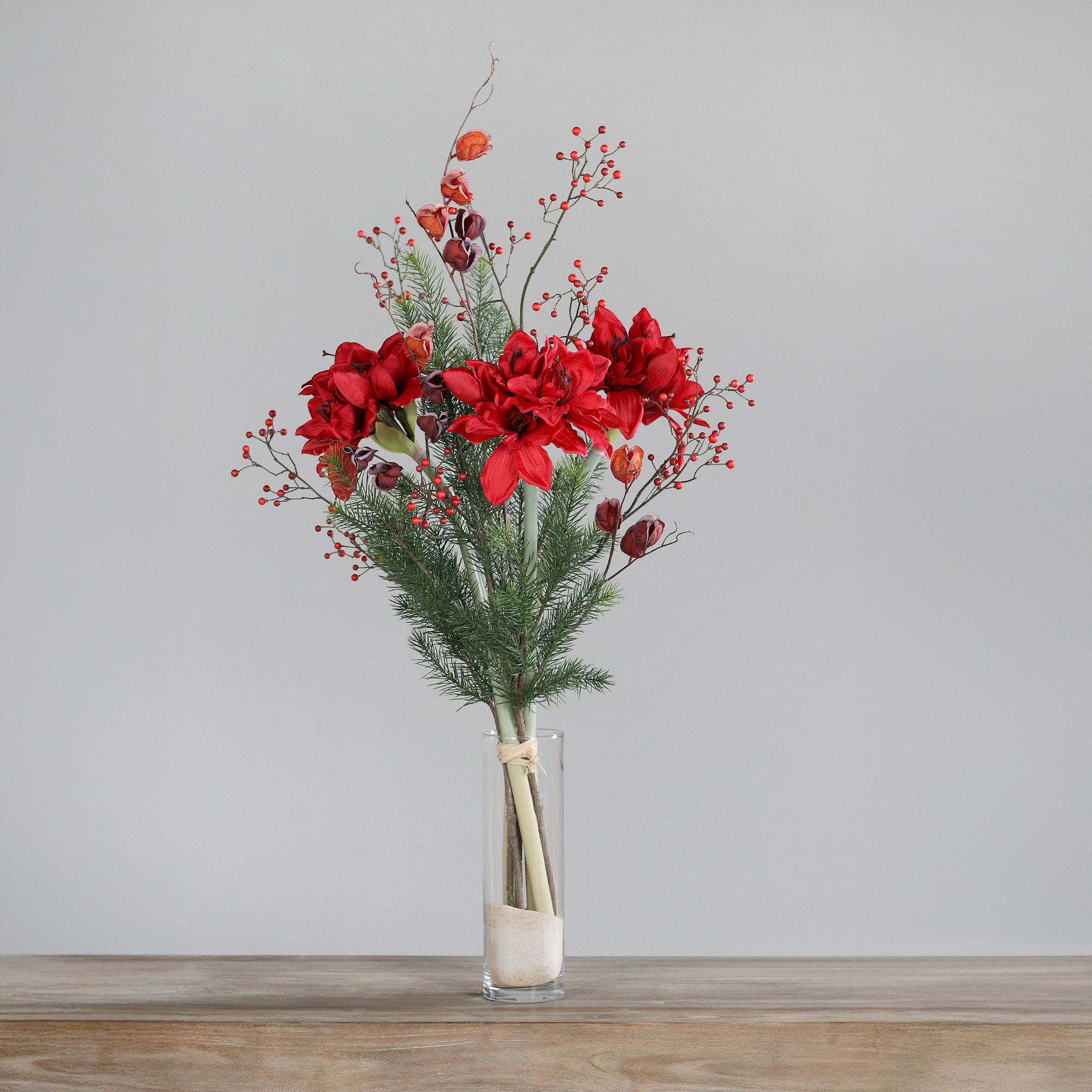 PUR FLEUR Premium-Bouquet weihnachtlich Tanne & Amaryllis Höhe 93cm, Ø 45cm