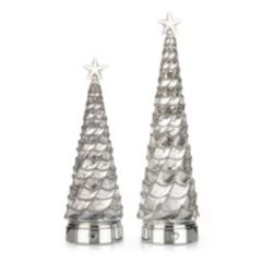 LUMIDA Xmas 2 LED-Dekobäume Glas-Oberfläche 6h-Timerfunktion Höhe 28cm & 35cm