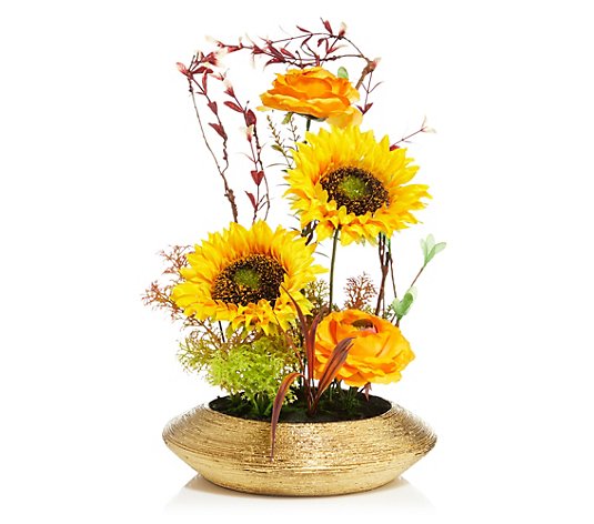 ABELLA Flora künstliches Gesteck mit Sonnenblumen Deko-Schale Höhe 48cm