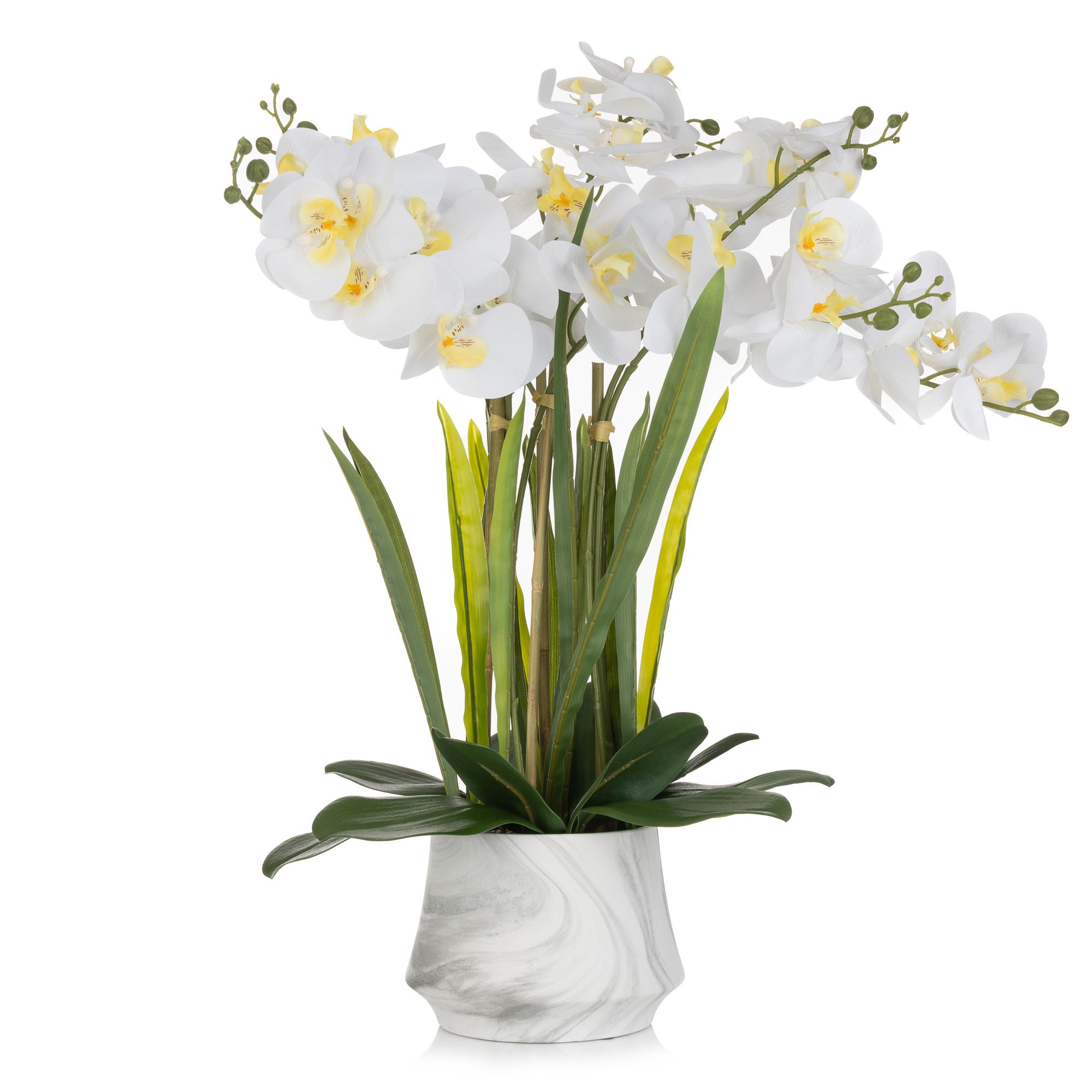 ABELLA Flora künstliche Orchidee Realtouch-Blüten Marmoroptik-Topf Farb-/Größenauswahl