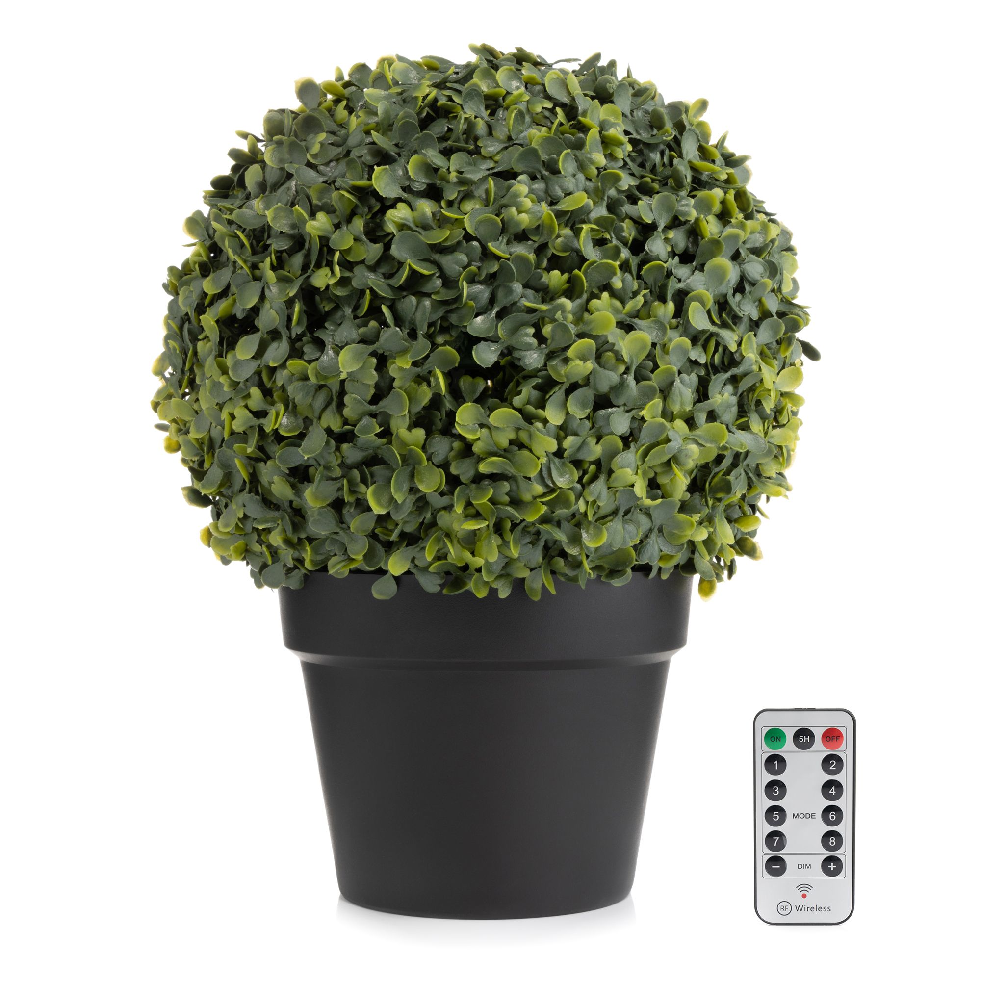 LUMIDA Flora künstliche Buchskugel im Topf, inkl. FB 5h-Timerfunktion outdoorgeeignet