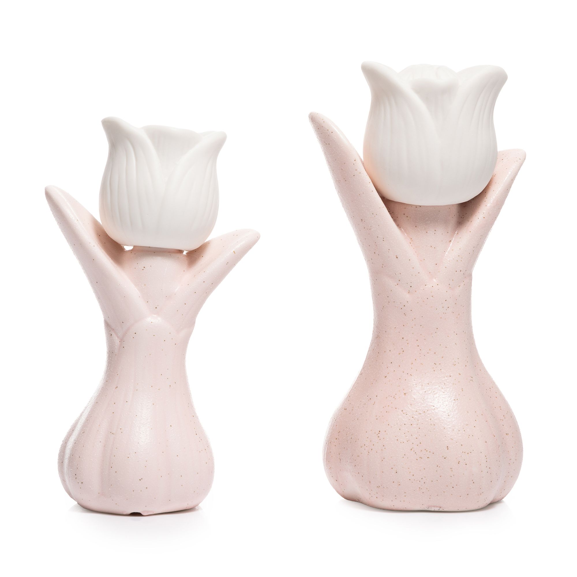 LUMIDA Casa 2 LED-Tulpen aus Keramik 5h-Timerfunktion Höhe 16,5cm & 19,5cm