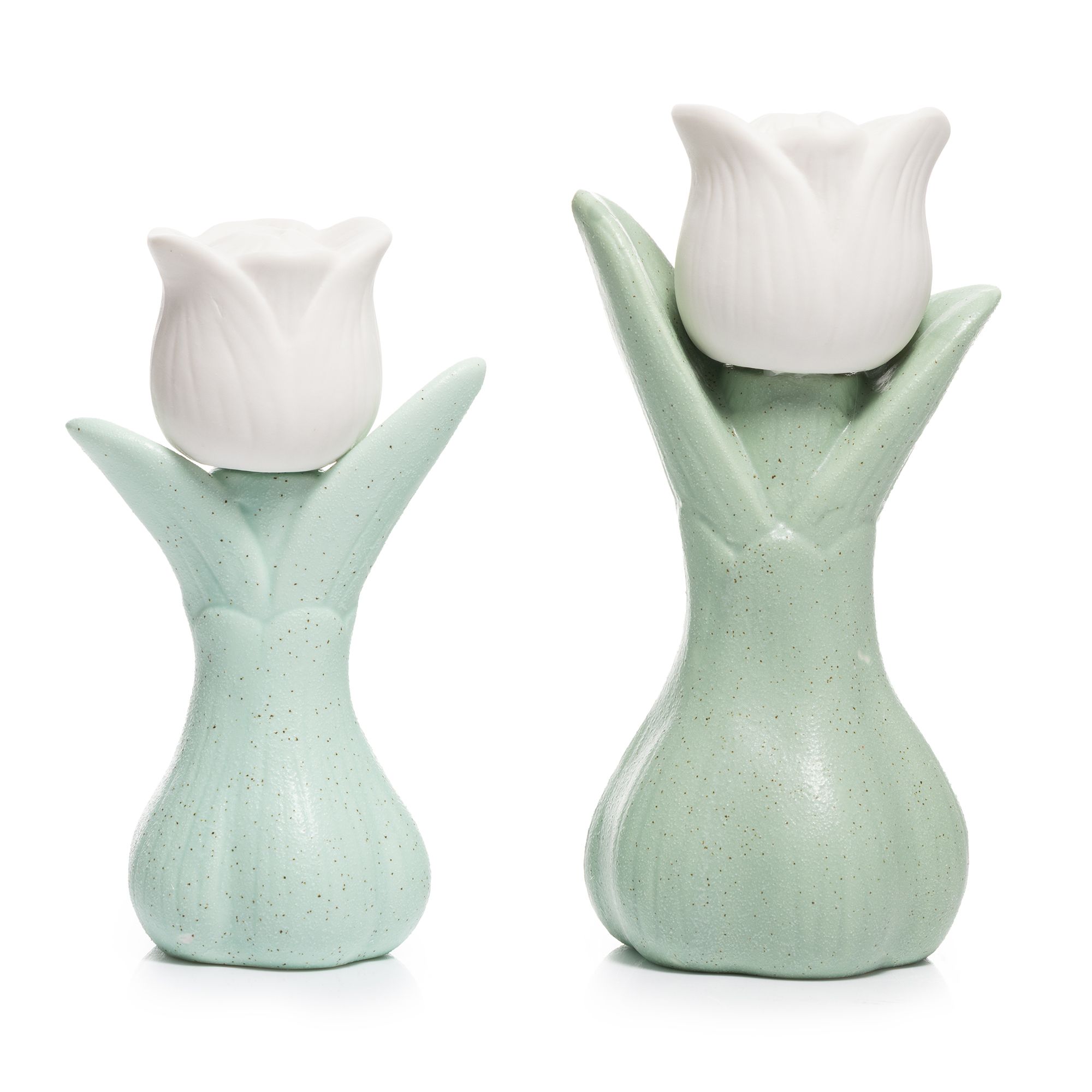 LUMIDA Casa 2 LED-Tulpen aus Keramik 5h-Timerfunktion Höhe 16,5cm & 19,5cm