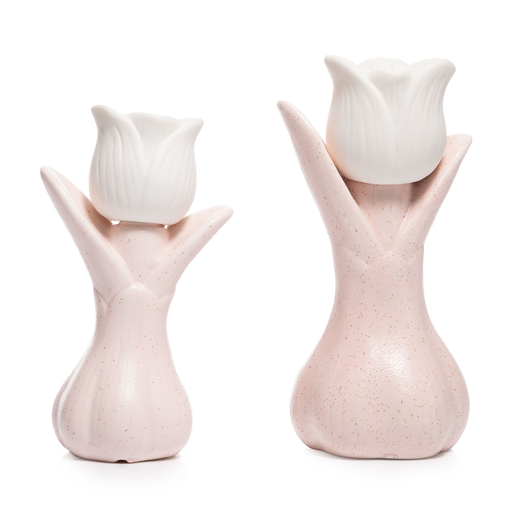 LUMIDA Casa 2 LED-Tulpen aus Keramik 5h-Timerfunktion Höhe 16,5cm & 19,5cm