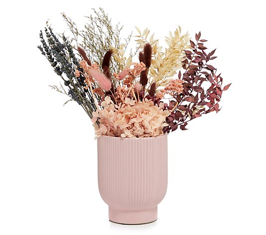 ABELLA Natura Trockenblumen-Strauß Rosétöne Kermaik-Vase Höhe 30cm