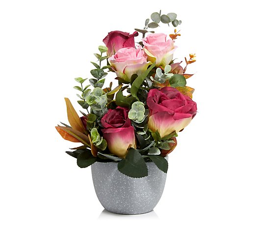 ABELLA Flora künstl. Blumenstrauß Rosen Keramiktopf Höhe 35cm