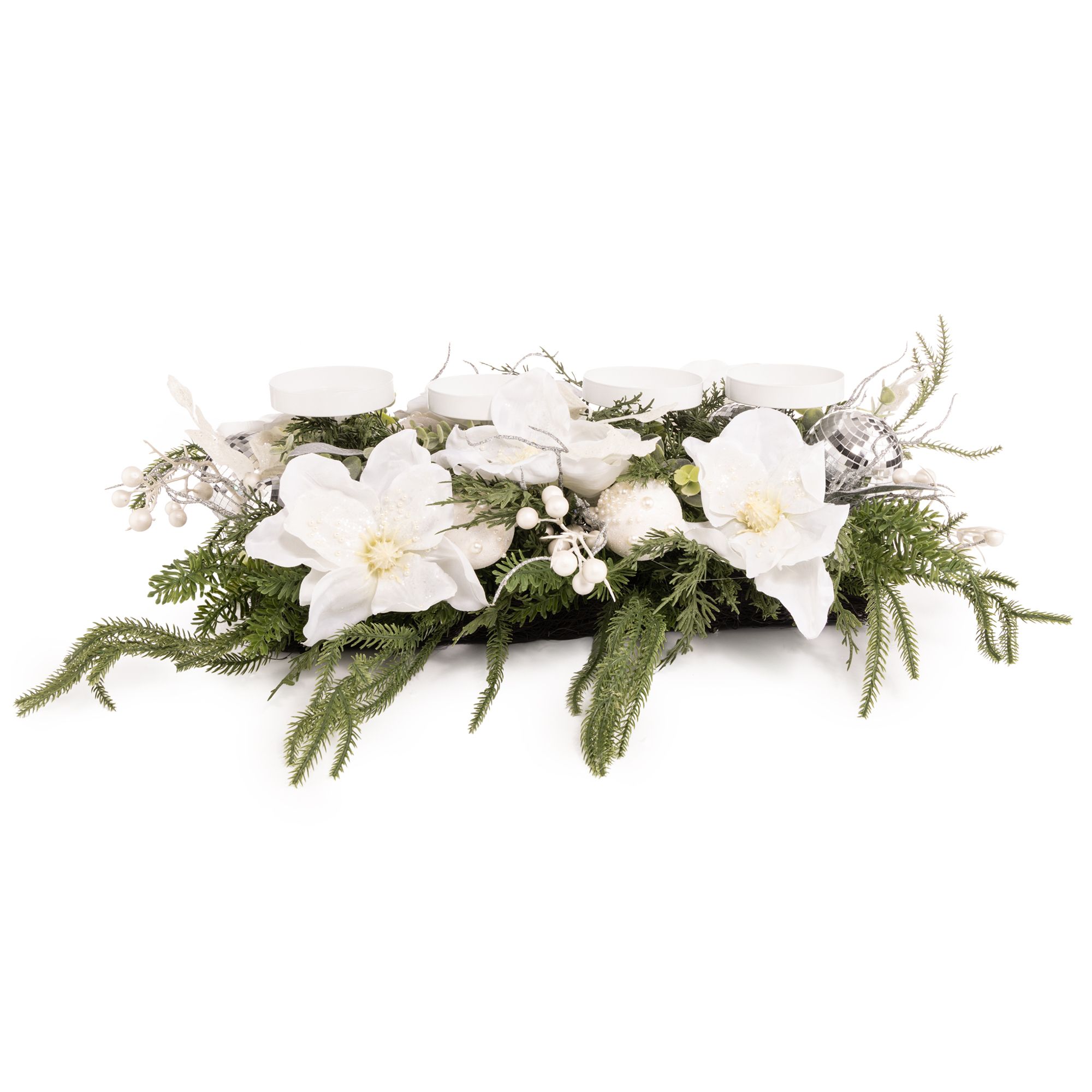 ABELLA Xmas Advents-Gesteck 4 abnehmbare Kerzenteller Breite 61cm