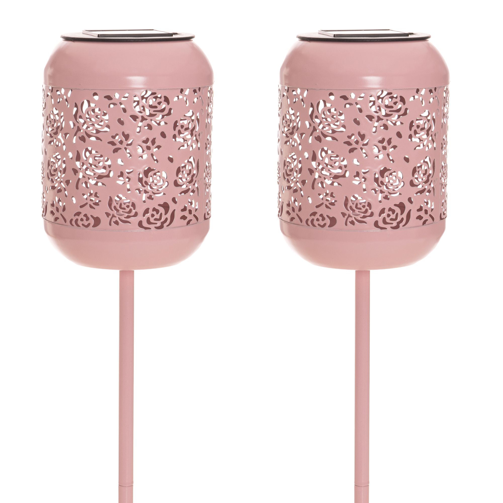 LUMIDA Garden 2 Solar-Gartenstecker Rosen Cut-Outs Metall lackiert Höhe 45cm, Ø 11cm