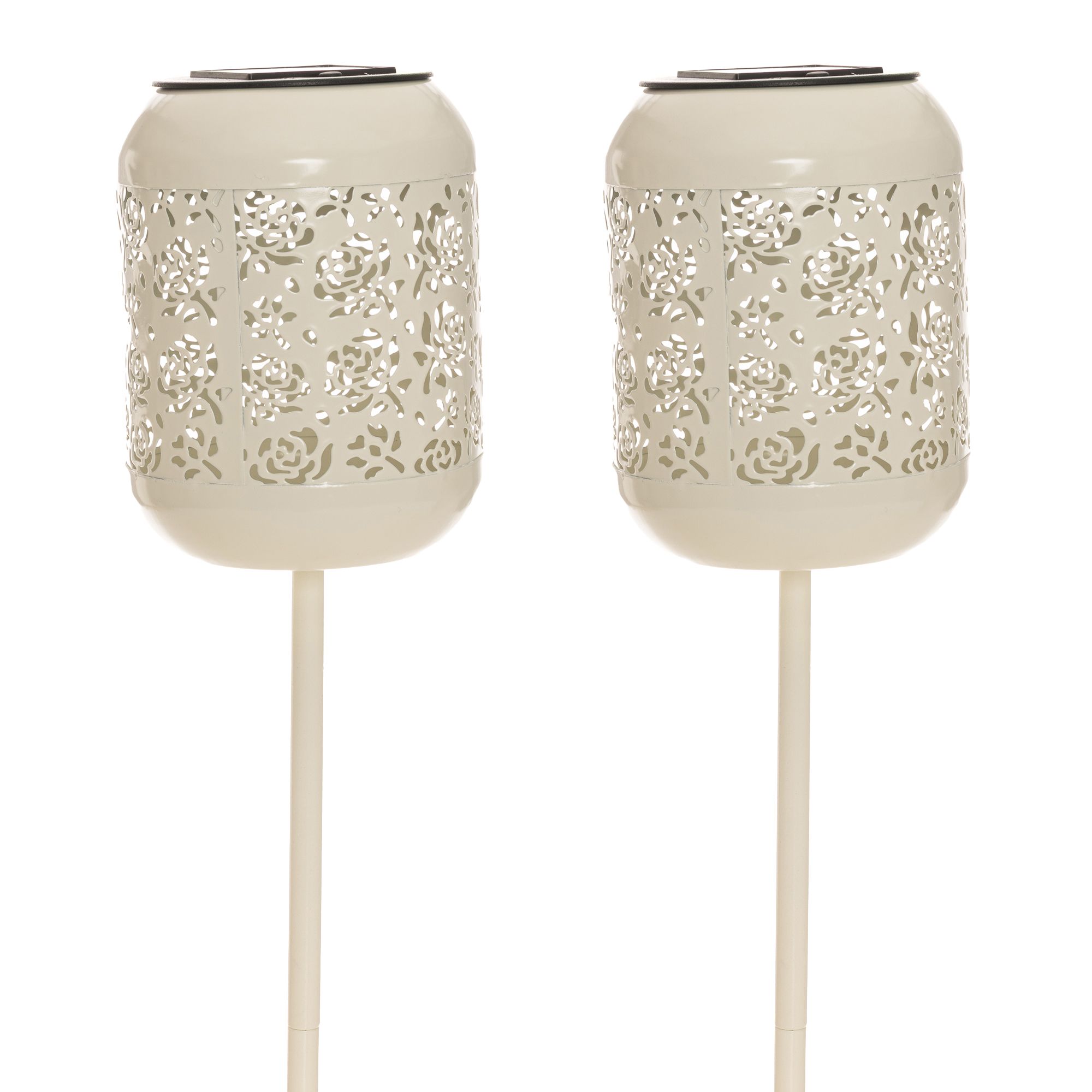 LUMIDA Garden 2 Solar-Gartenstecker Rosen Cut-Outs Metall lackiert Höhe 45cm, Ø 11cm