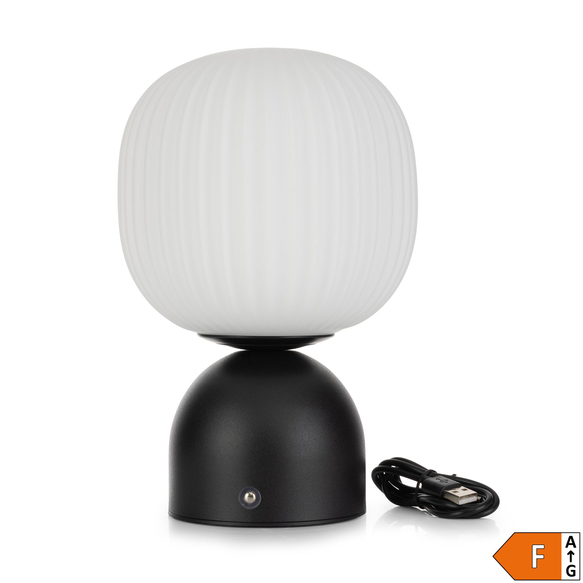 LUMIDA Looks LED-Tischleuchte Opalglas-Kugel aufladbar, dimmbar Höhe 23cm, Ø 15cm, Energieeffizienzklasse F